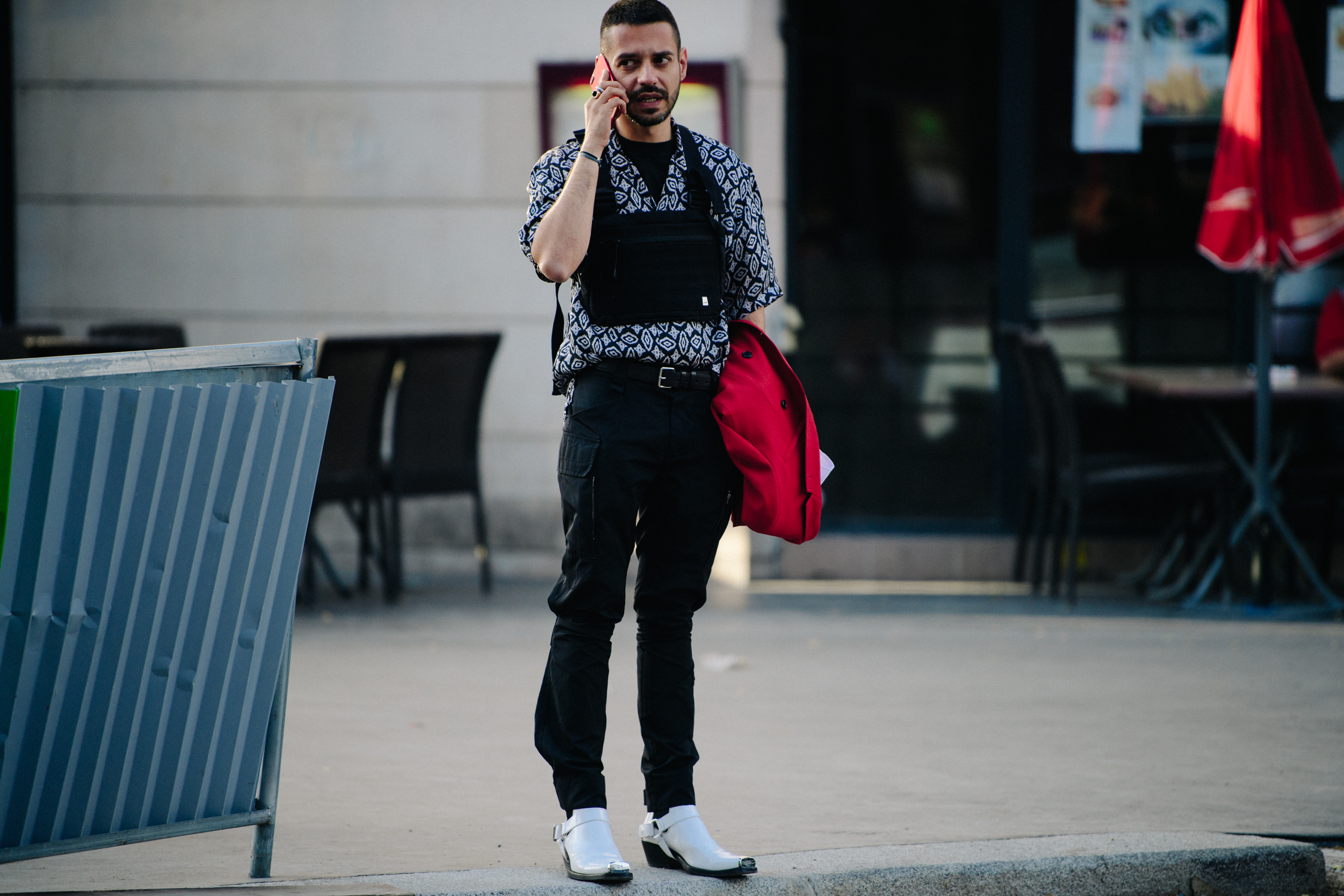 Man wearing 1017 ALYX SM outfit