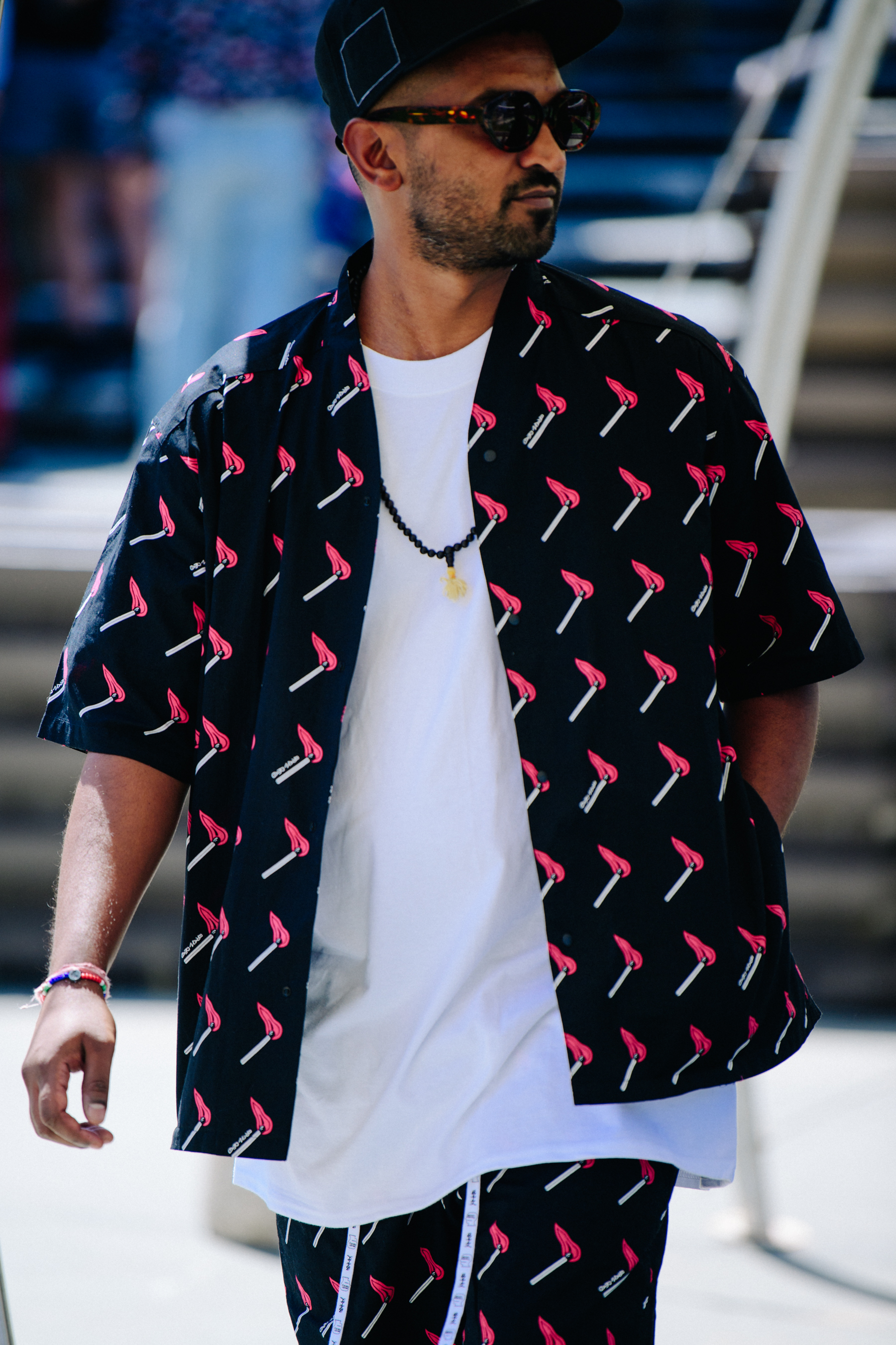 Man wearing match pattern shirt