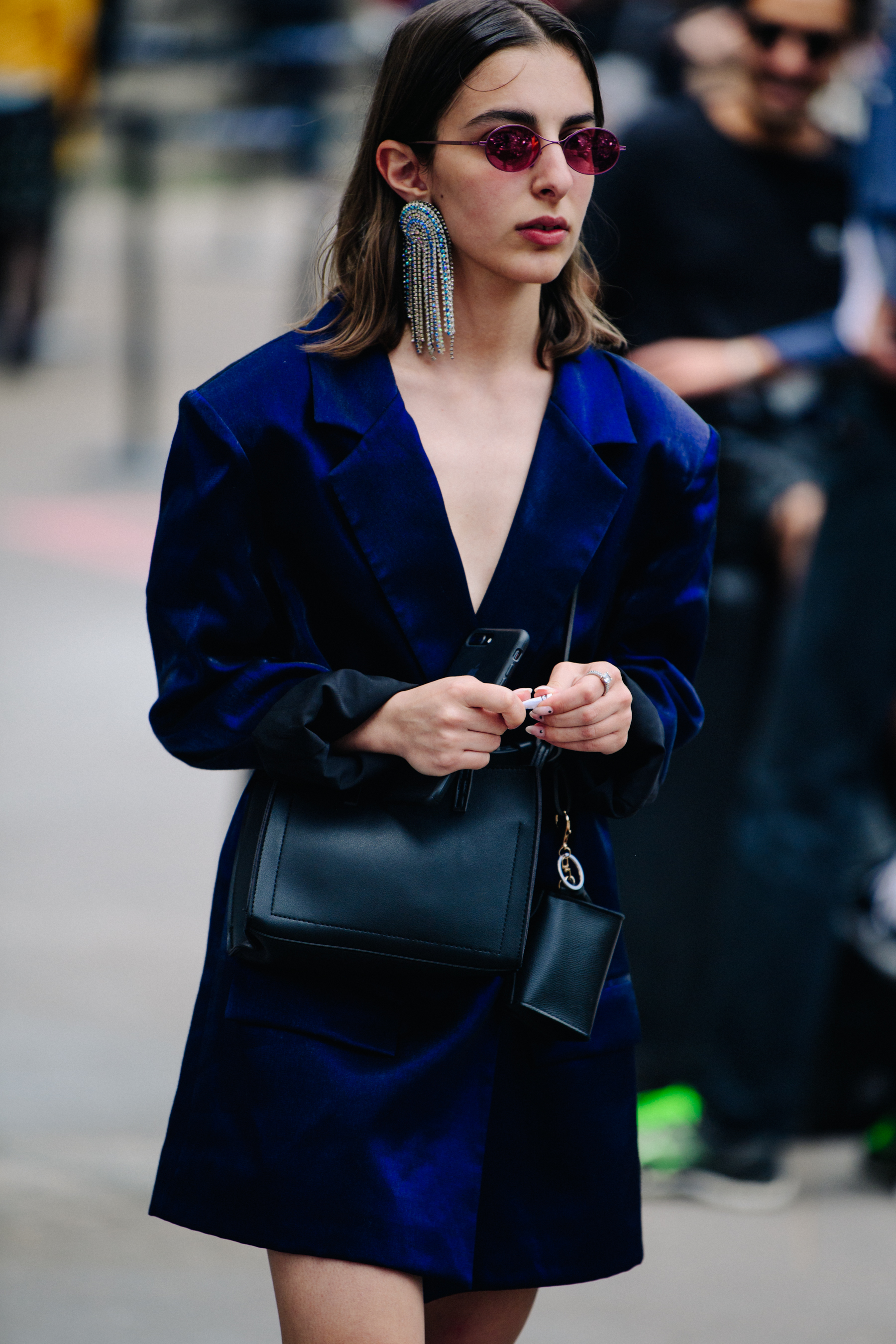 Woman wearing blue jacket
