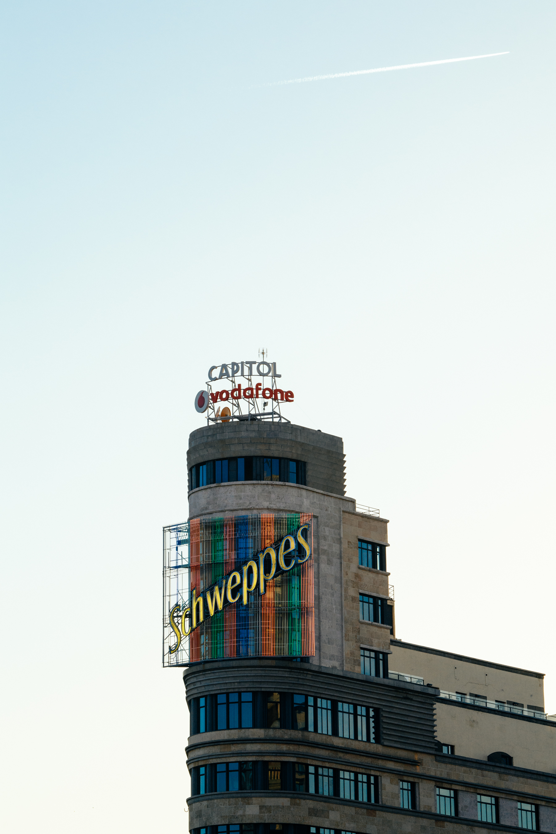 Schweppes neon sign in Madrid