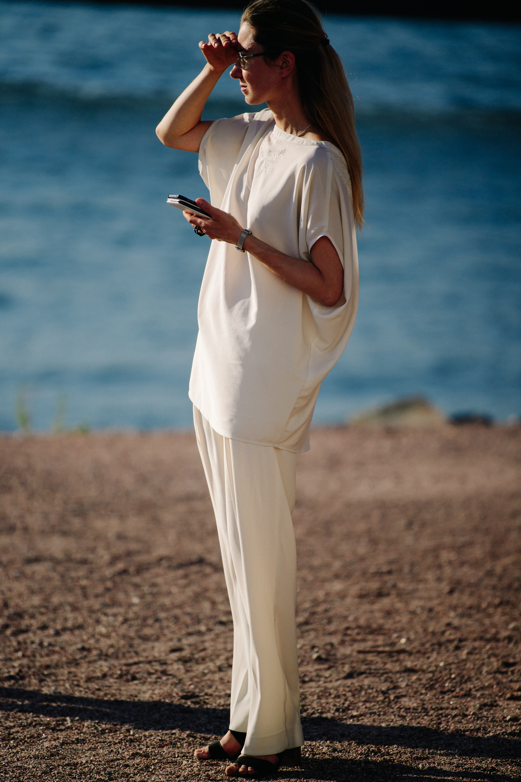 Woman wearing white outfit