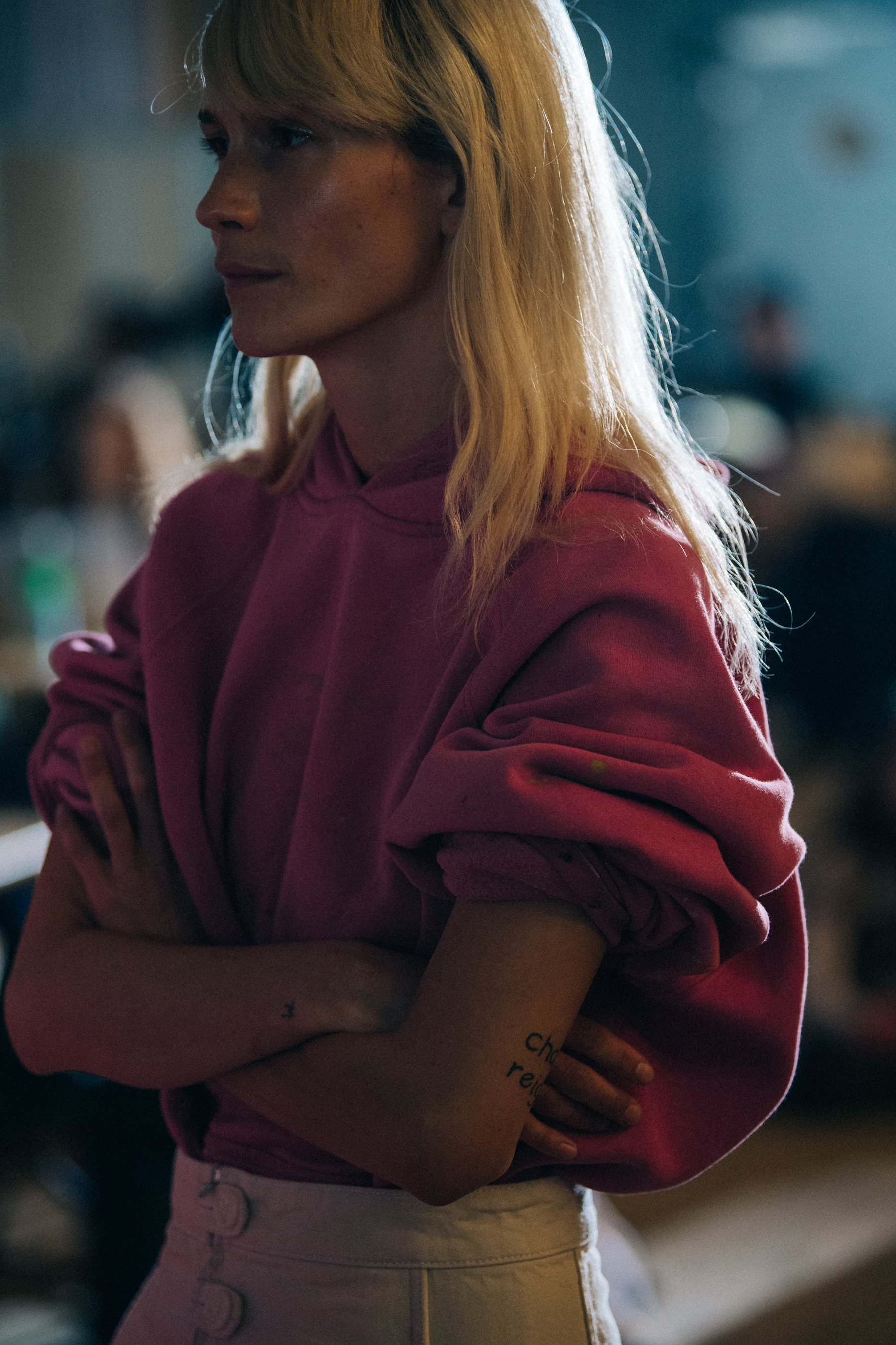 Emma Leth backstage at Ganni