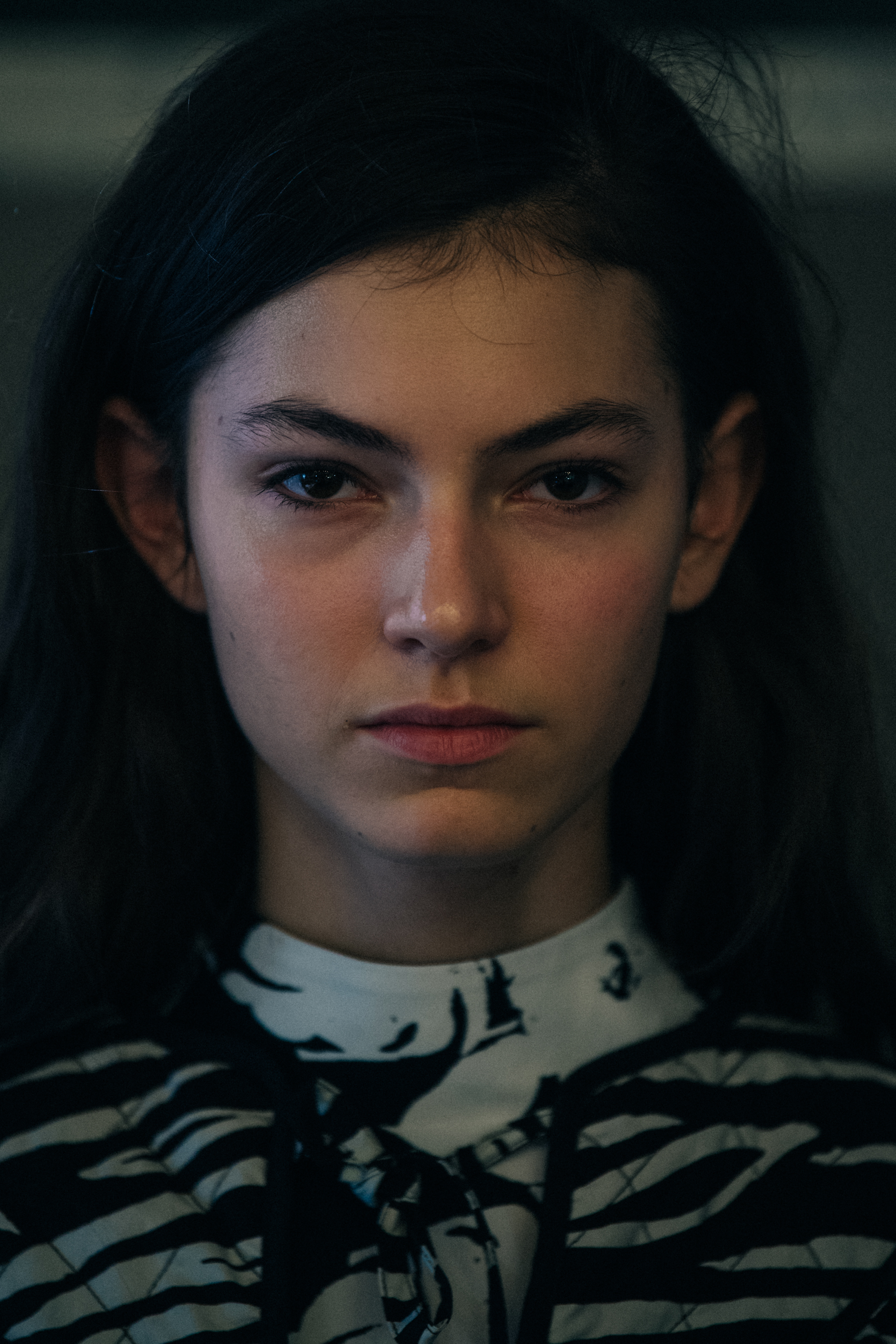 Portrait of model with long brown hair