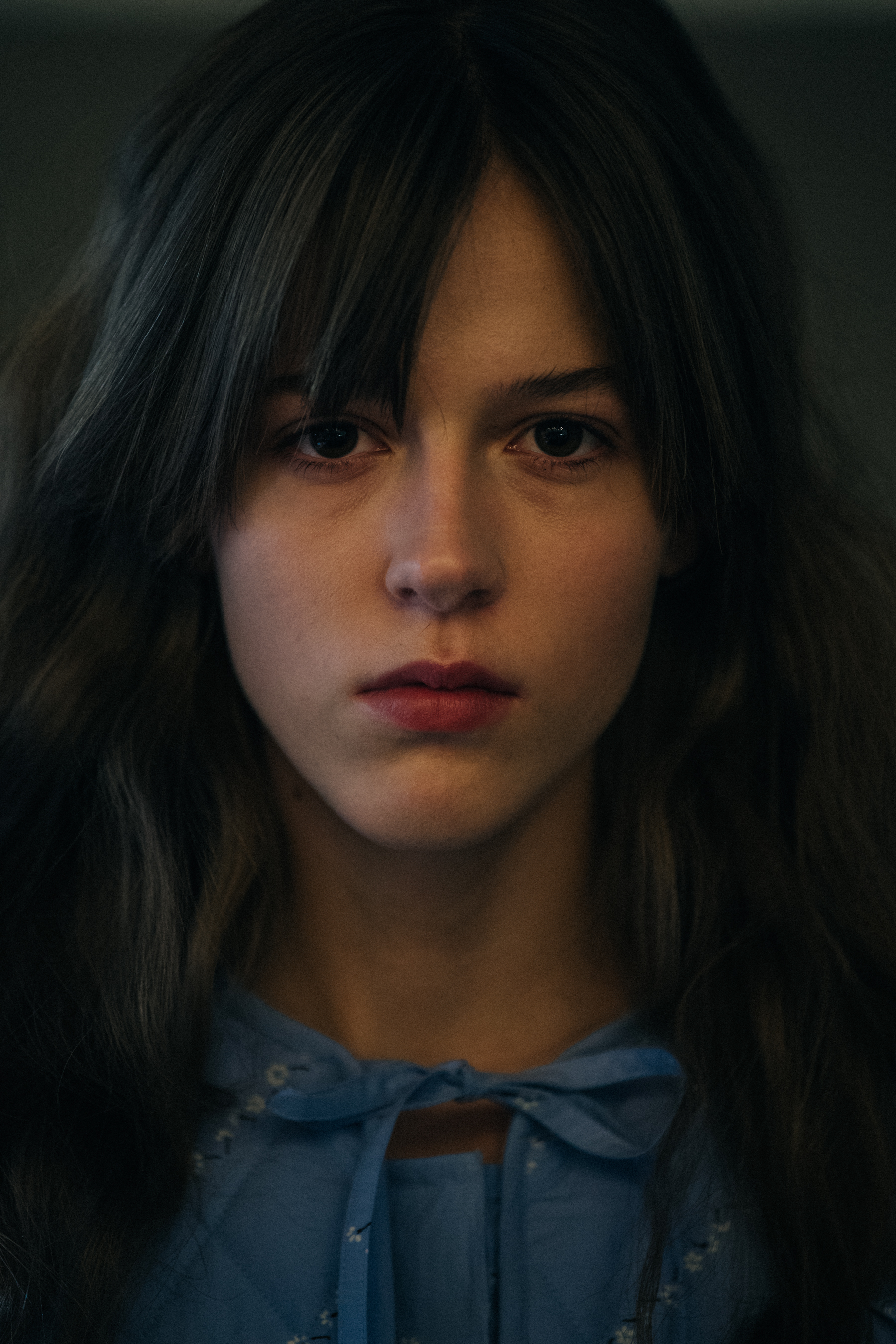 Portrait of model with long brown hair