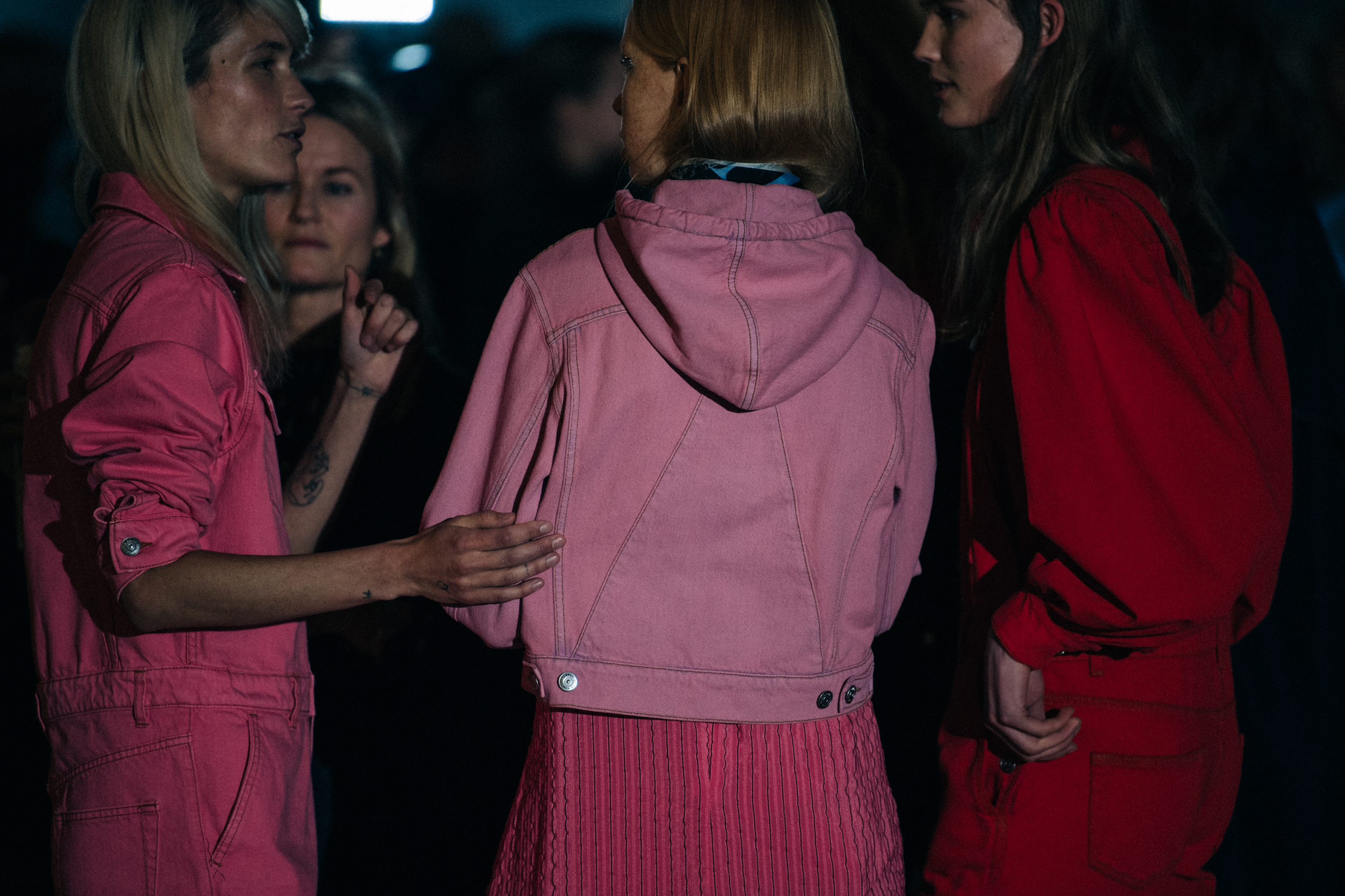 Models wearing pink before Ganni show