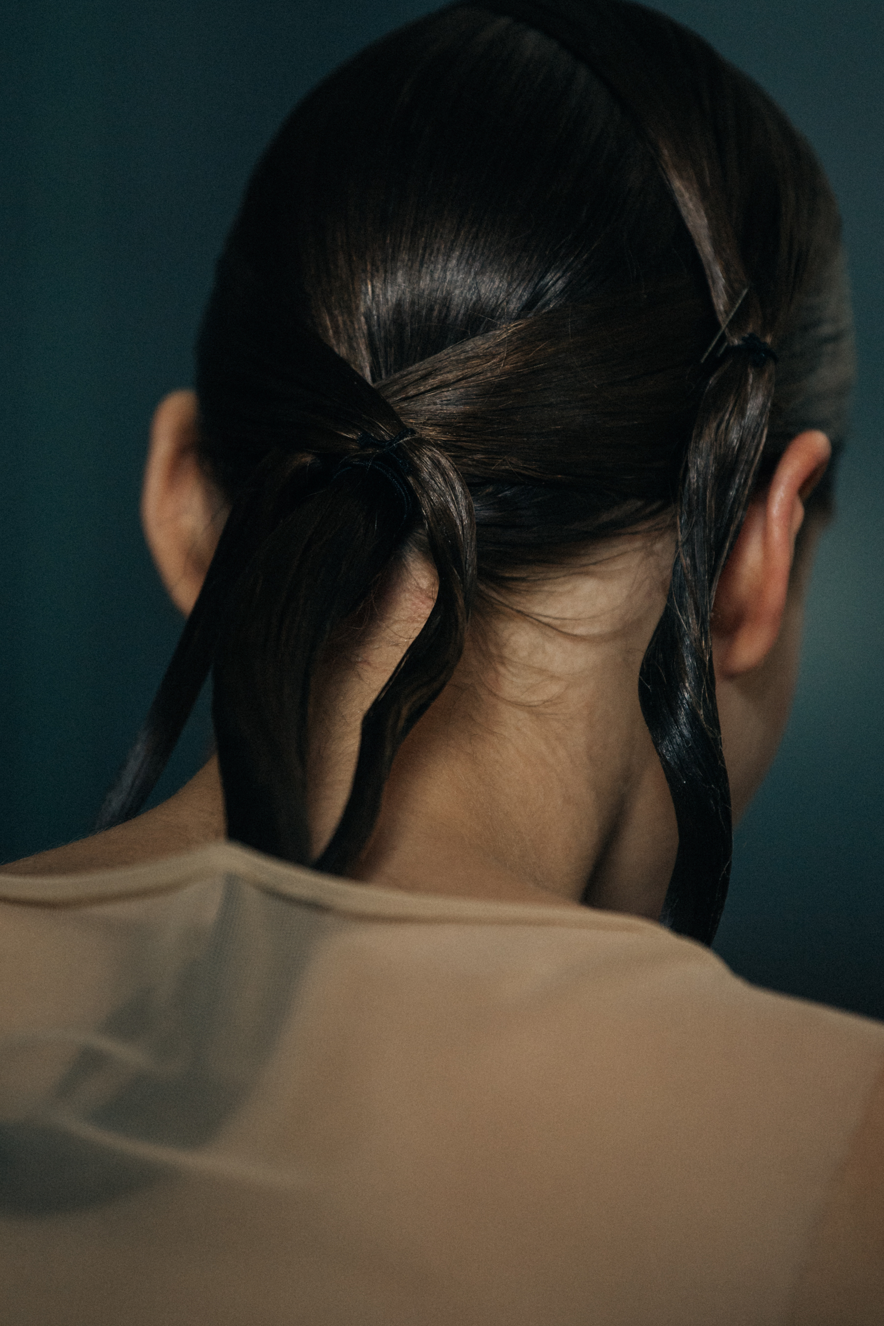 Model having hair styled