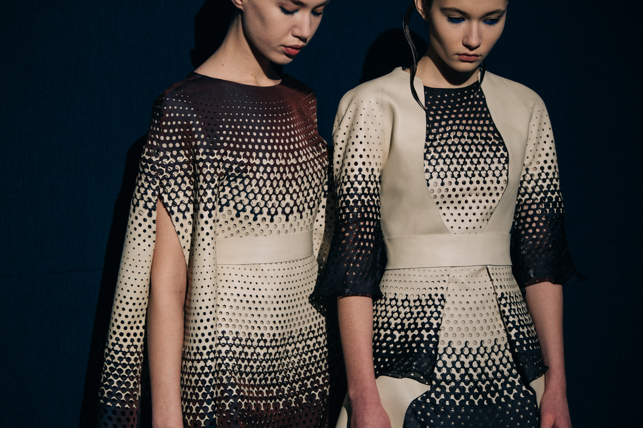 Two models backstage wearing Iris van Herpen couture