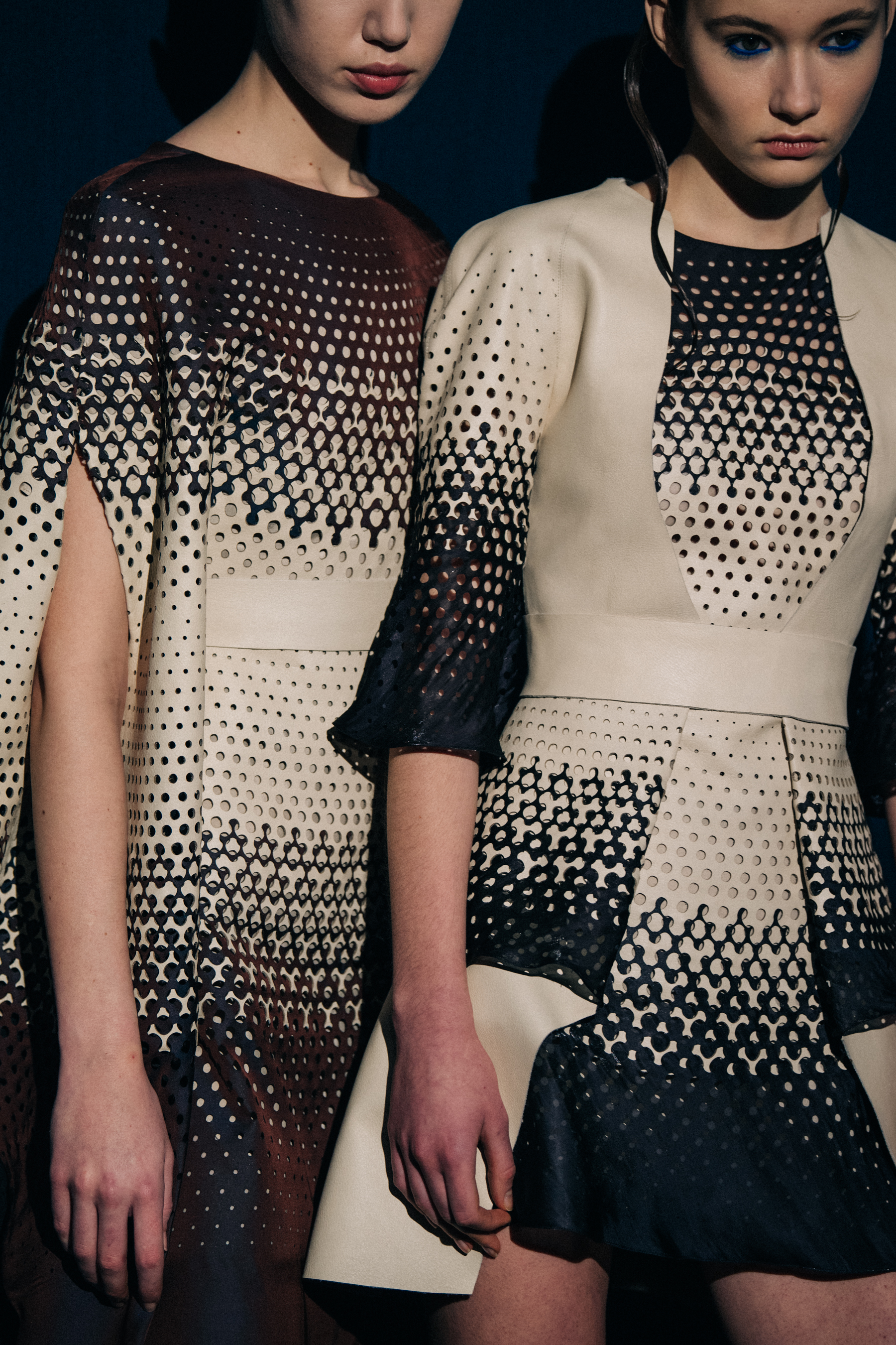 Two models backstage wearing Iris van Herpen couture