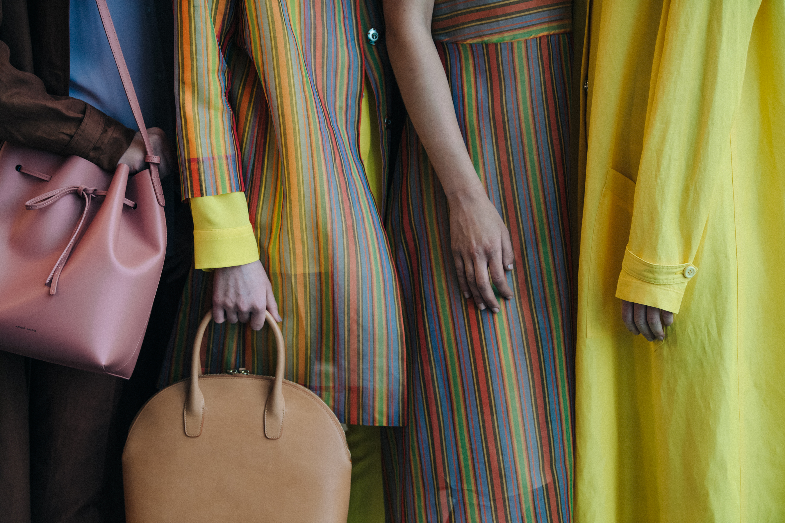 Models wearing striped outfits at Mansur Gavriel