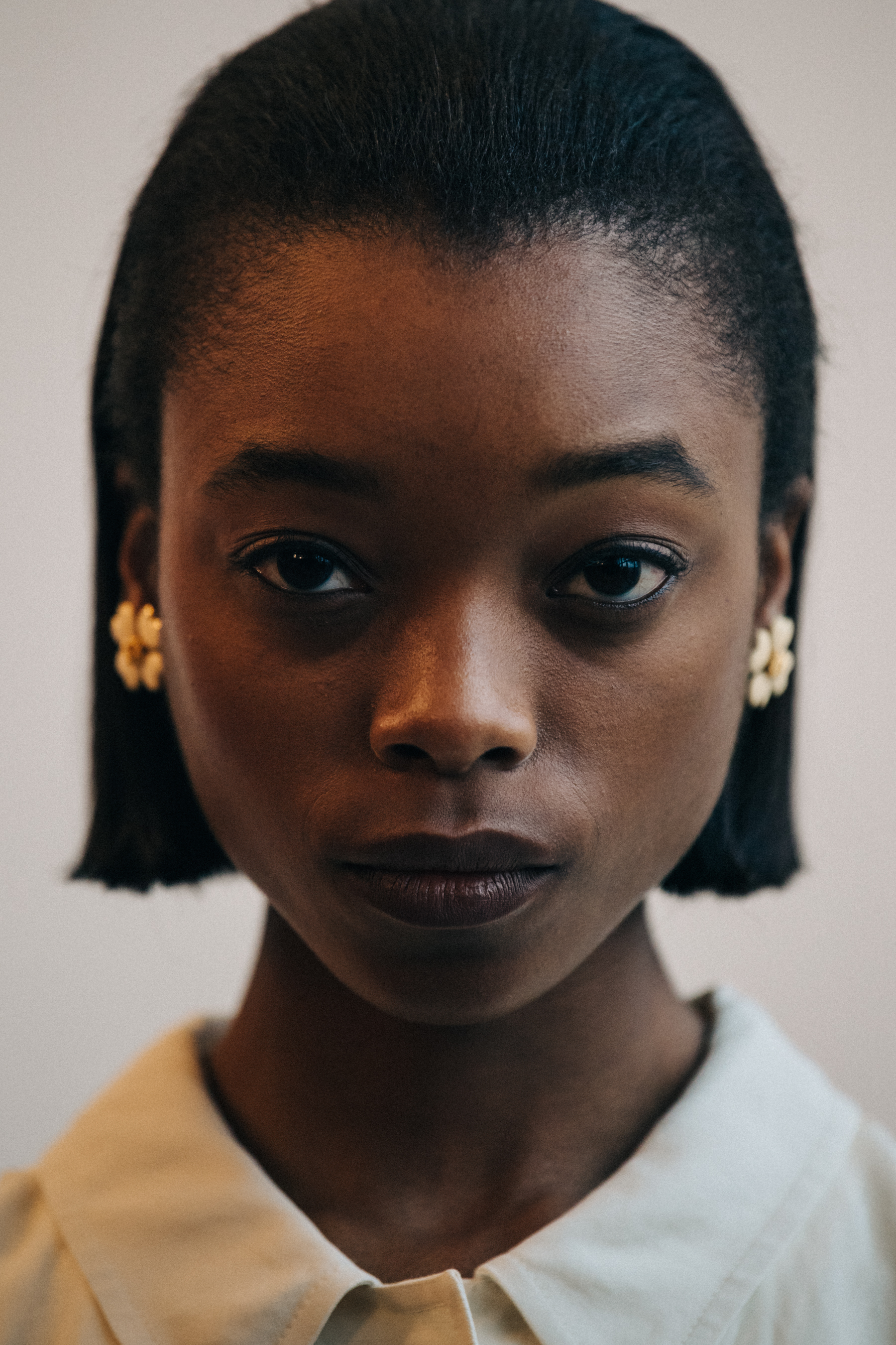Portrait of model with slick black hair