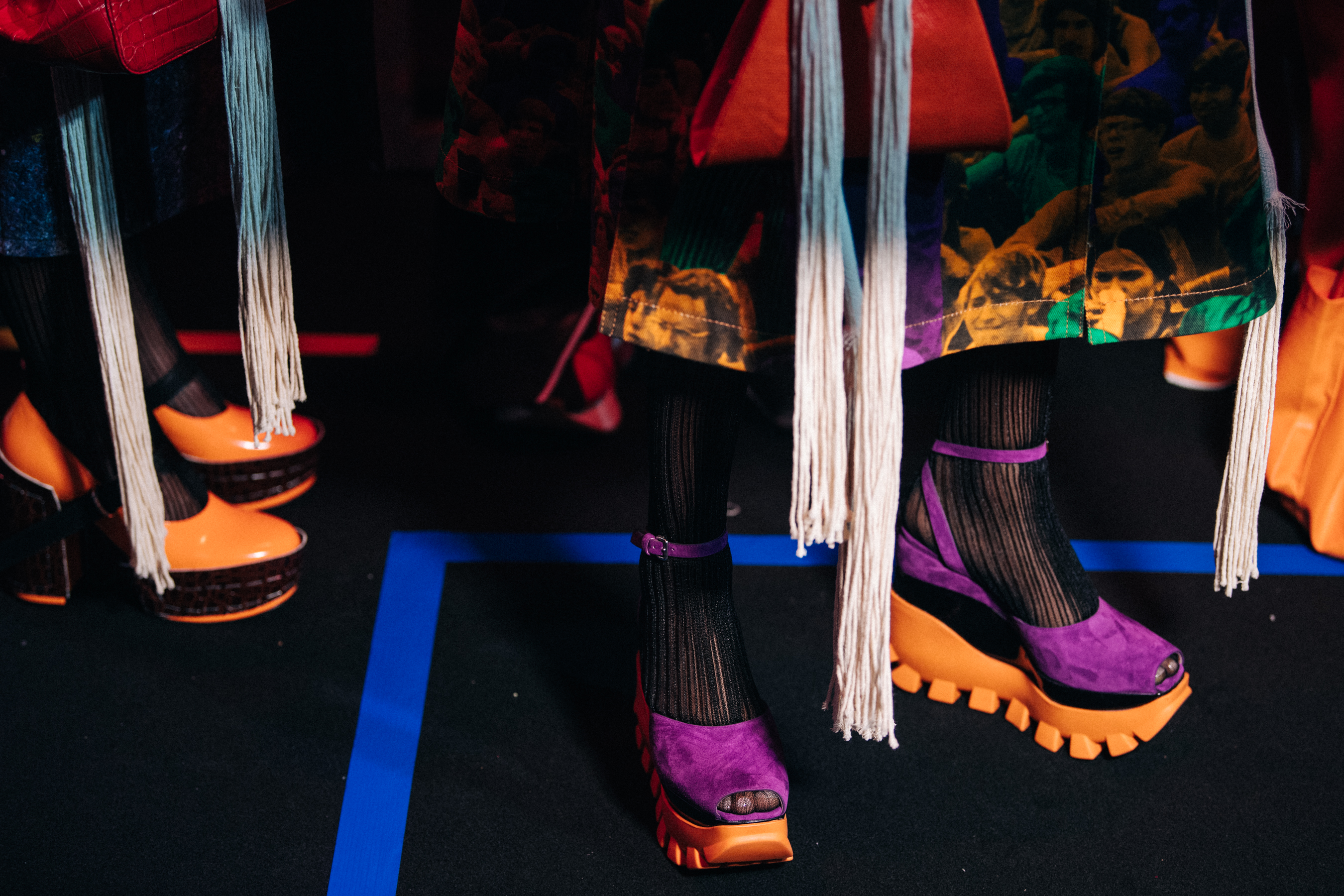 Models wearing Marni sneakers backstage