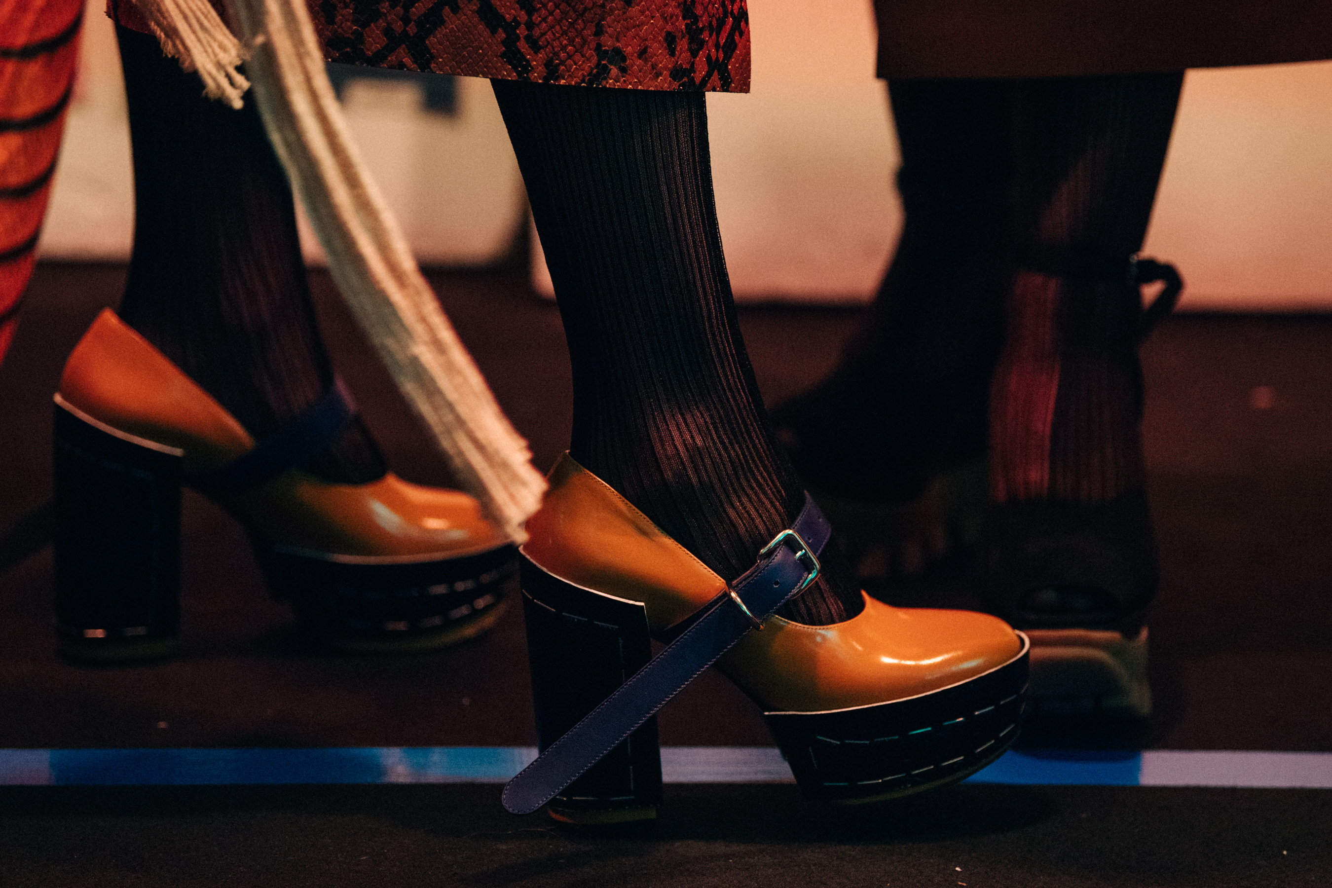 Models wearing Marni sneakers backstage