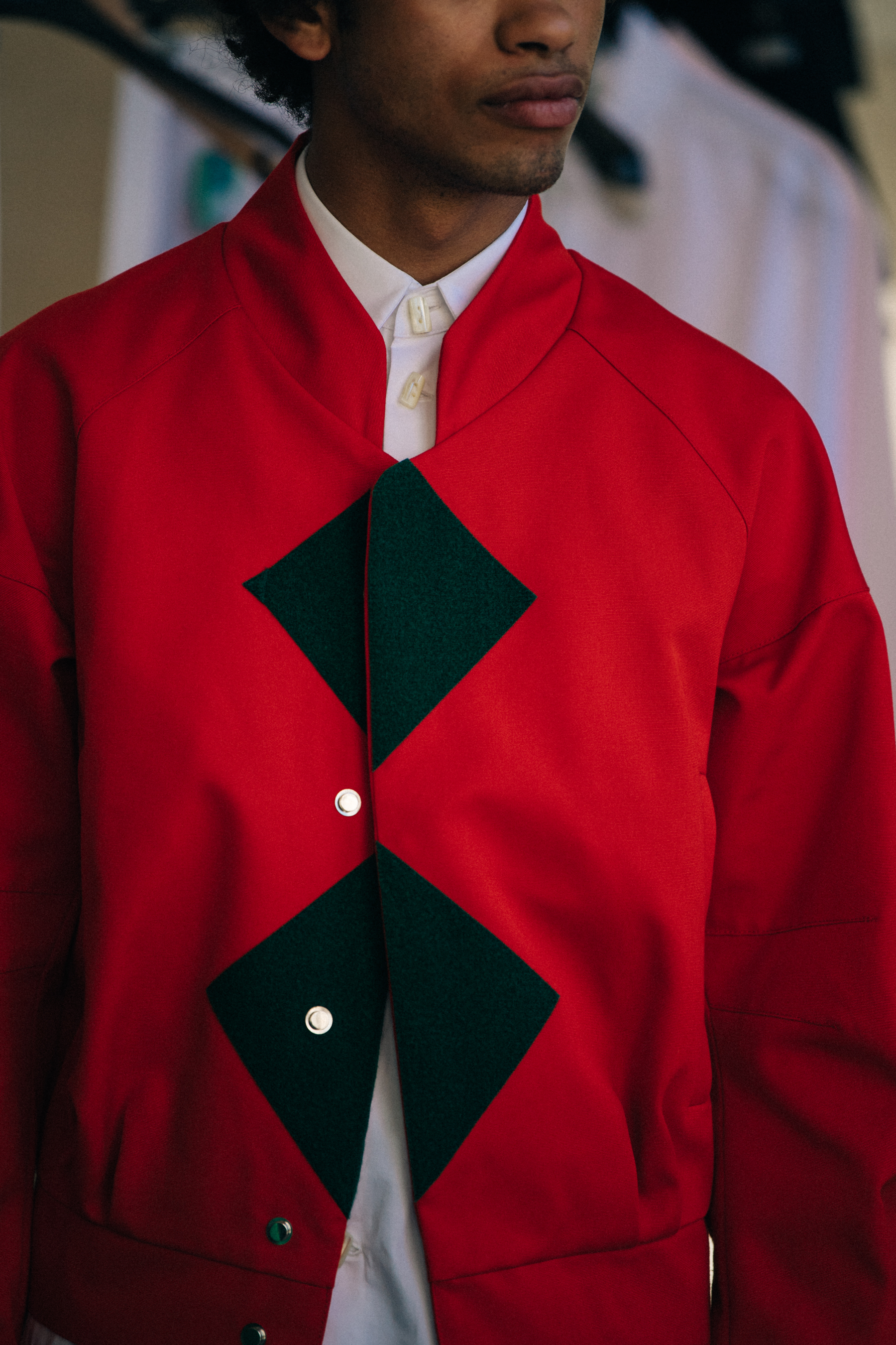 Model wearing red Namacheko outfit