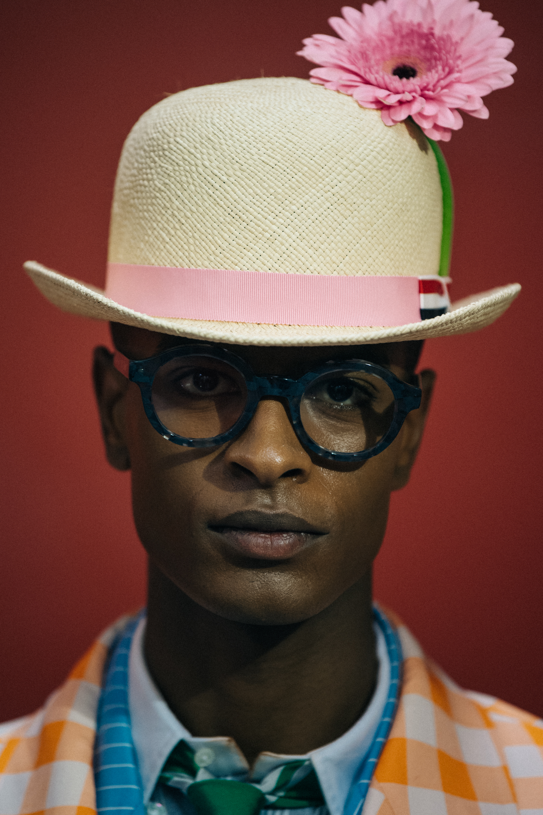 Michael Goma backstage at Thom Browne