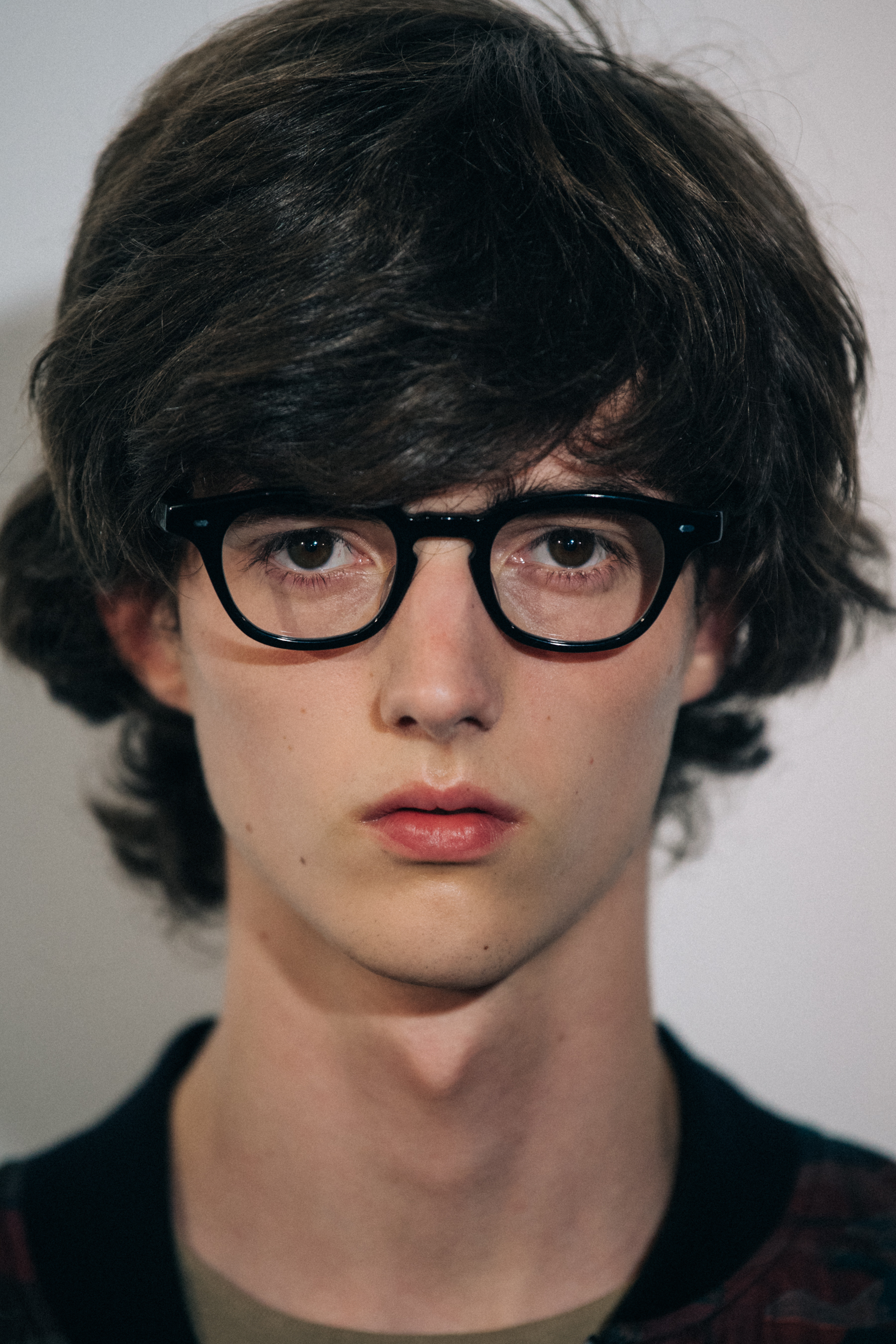 Portrait of model wearing geeky glasses