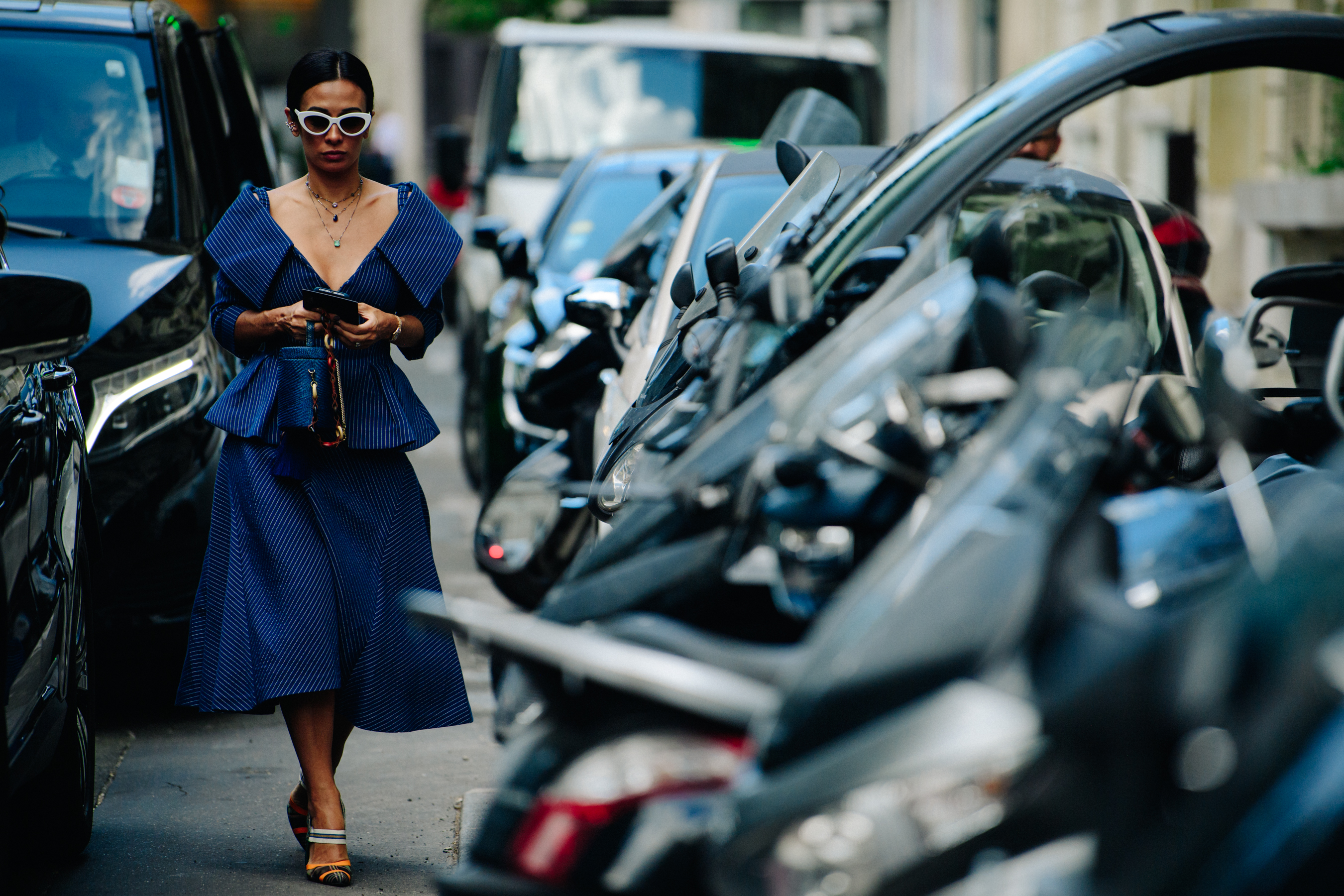 Woman wearing blue dress
