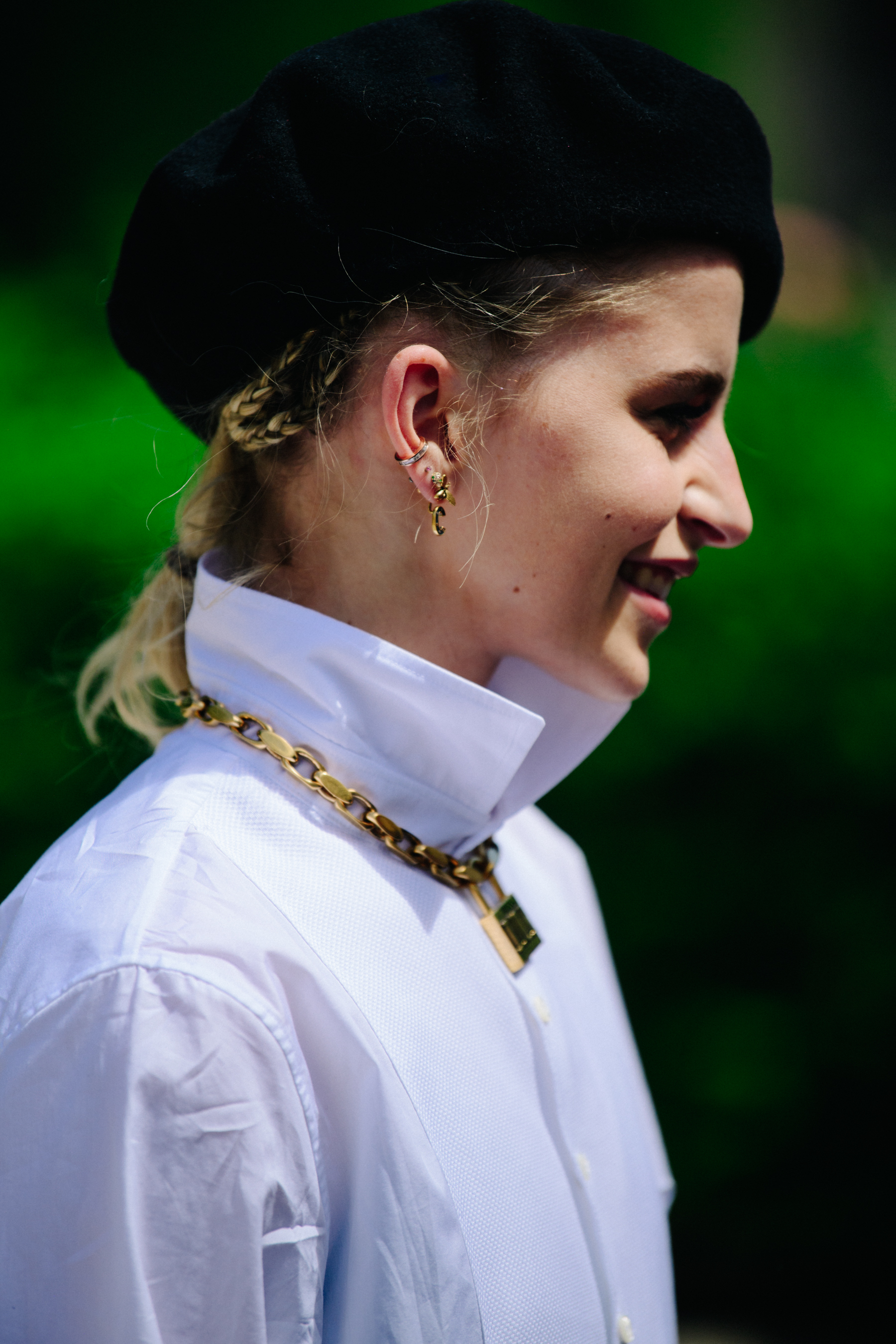 German blogger wearing white Christian Dior shirt