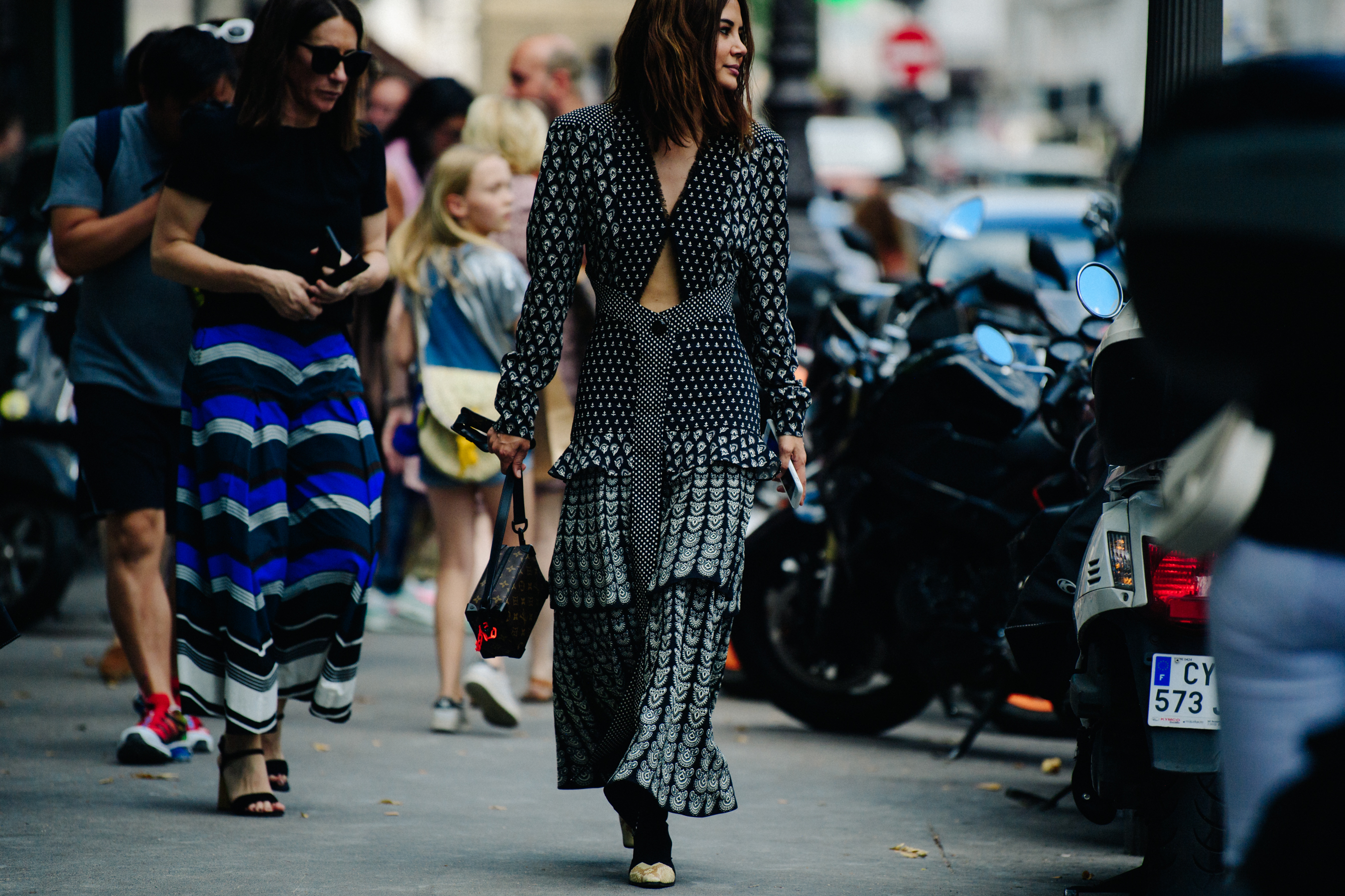 Woman wearing long pattern dress