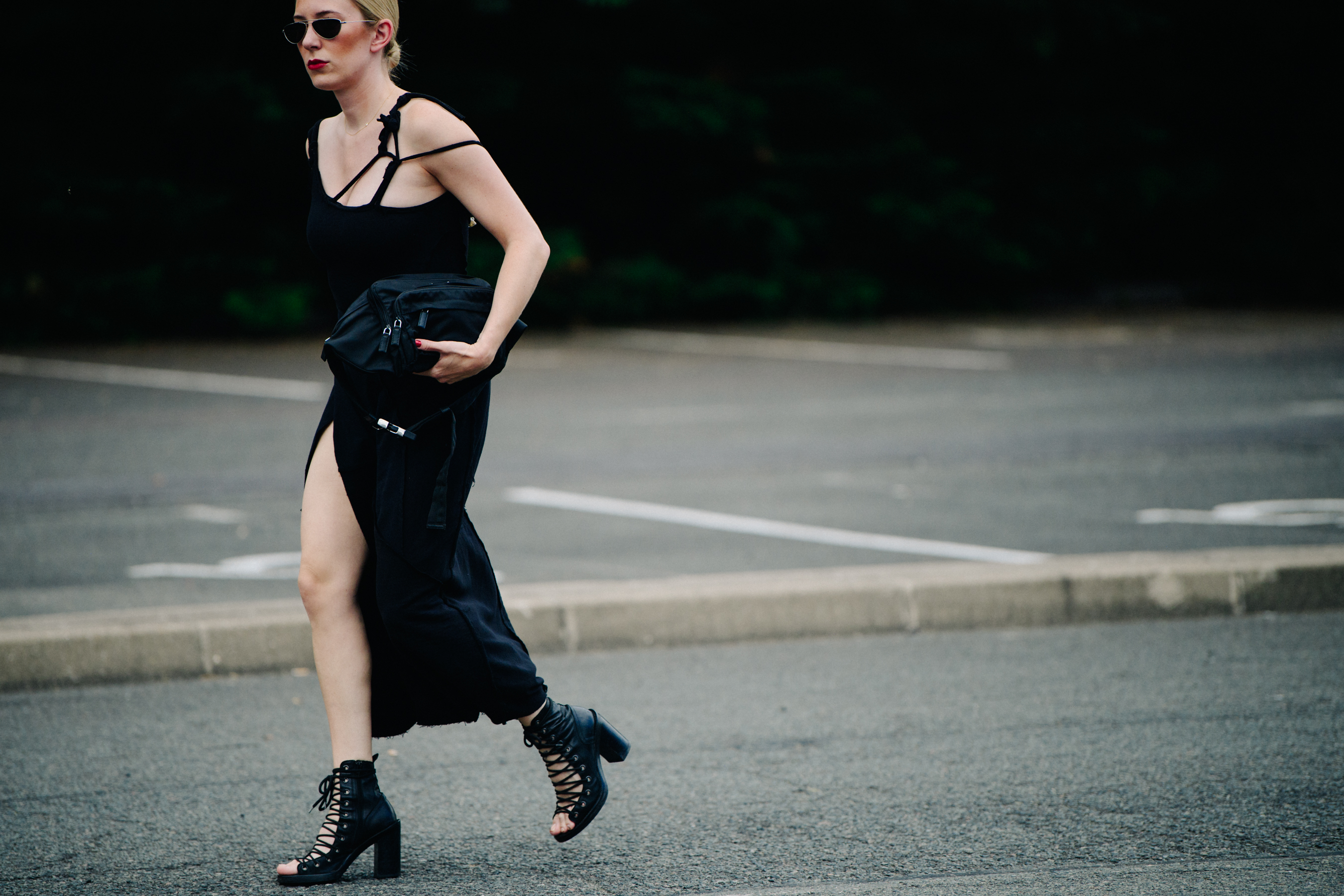 Woman wearing black dress