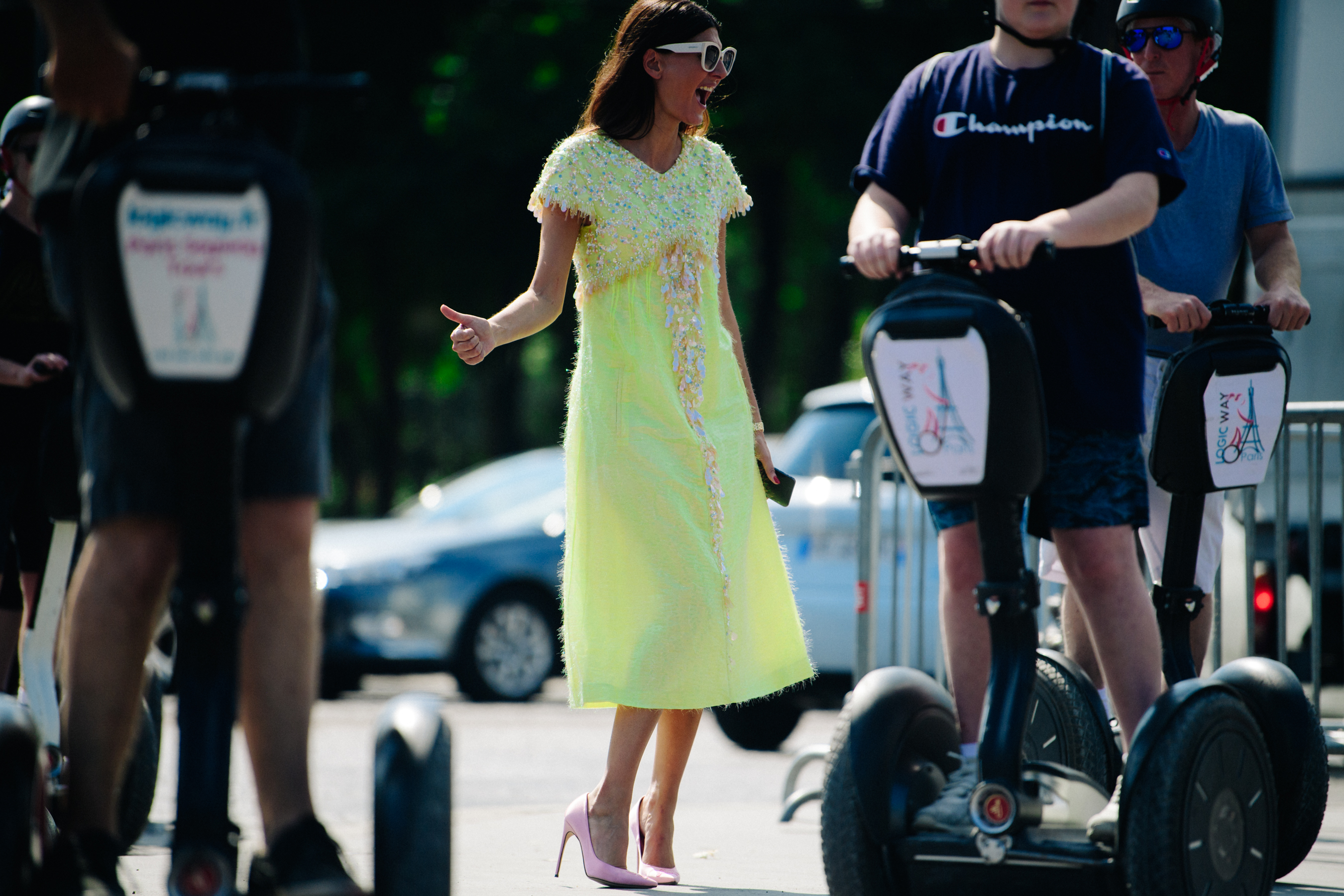 Woman wearing long yellow dress