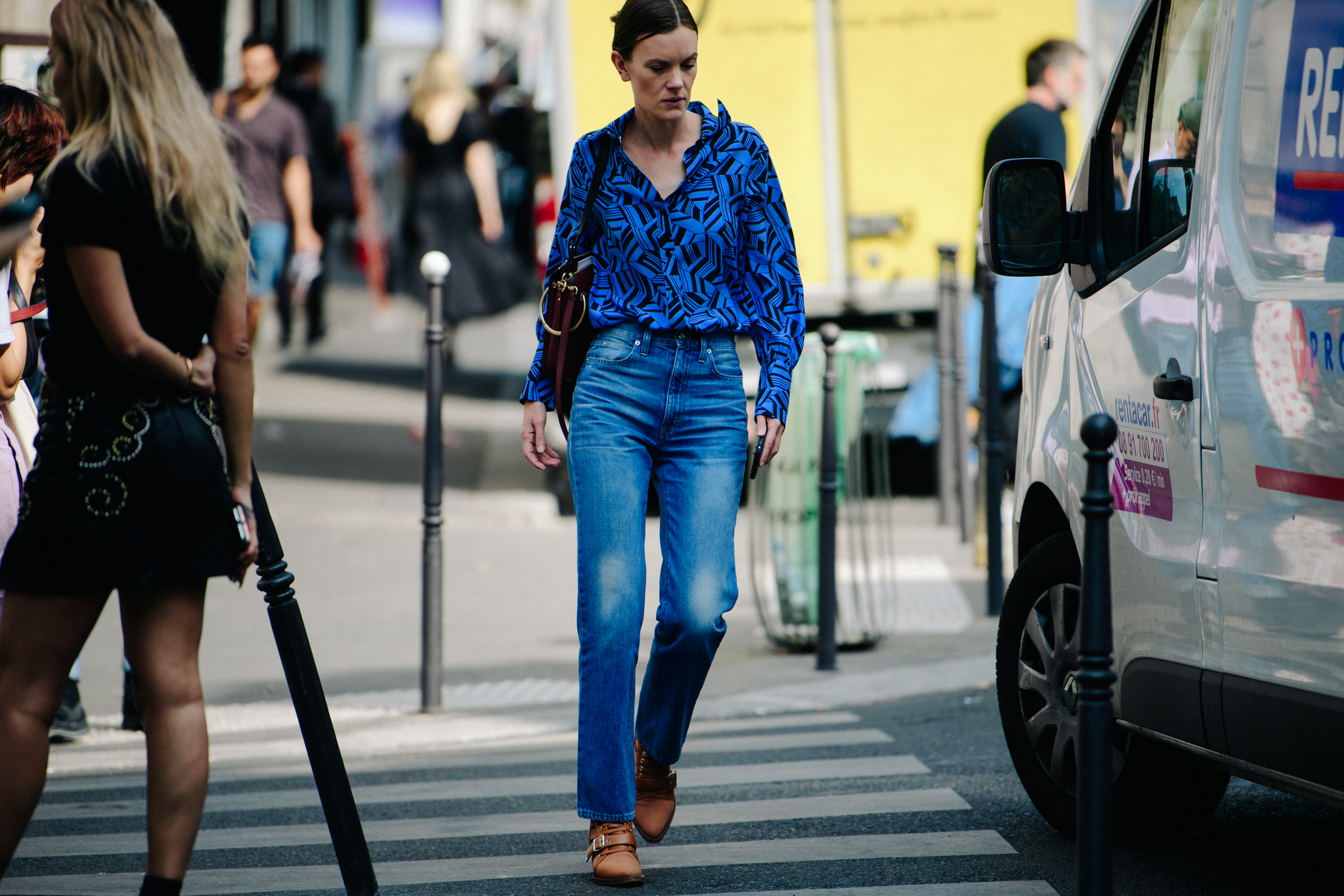 Woman wearing blue shirt