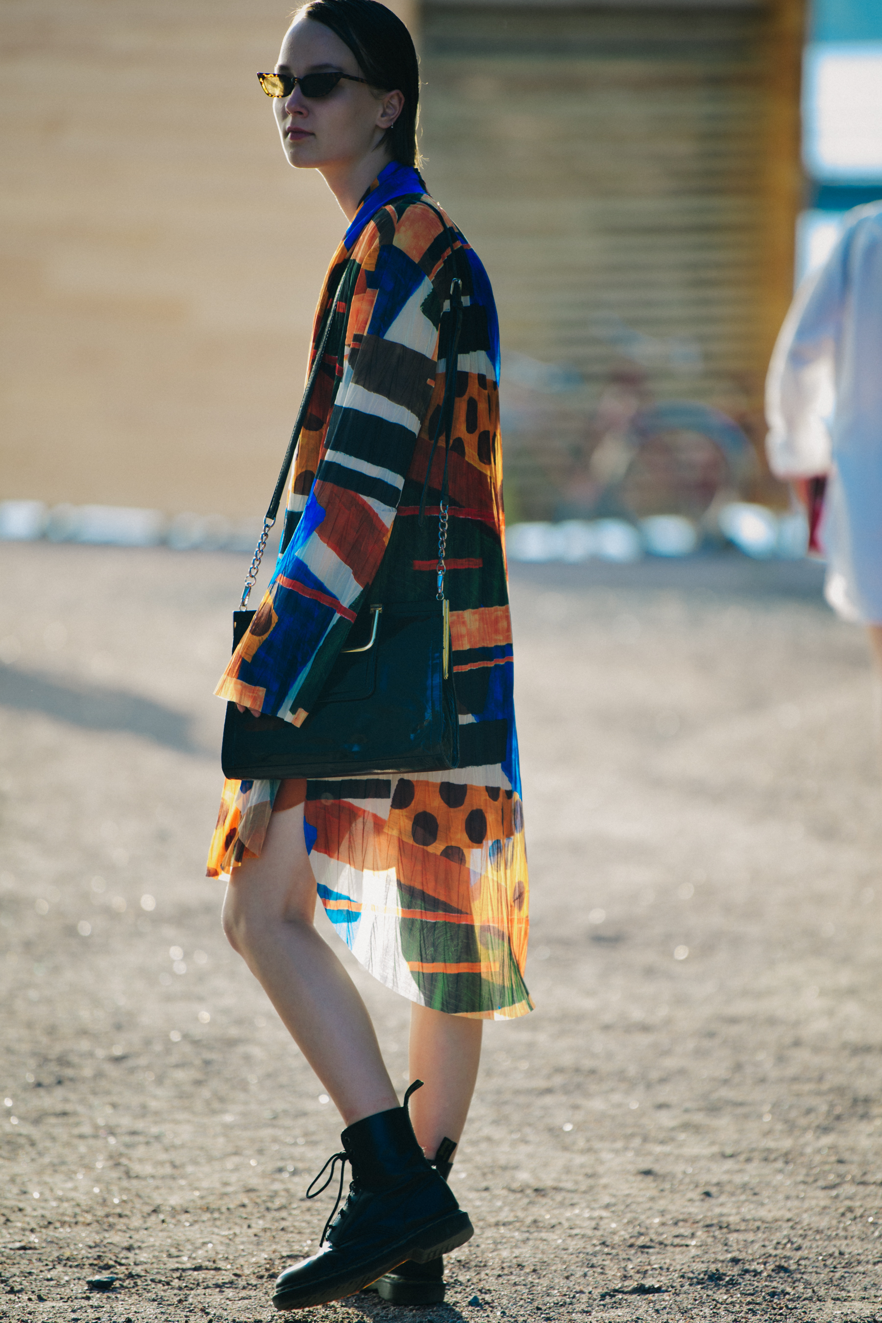 Woman wearing long colourful dress