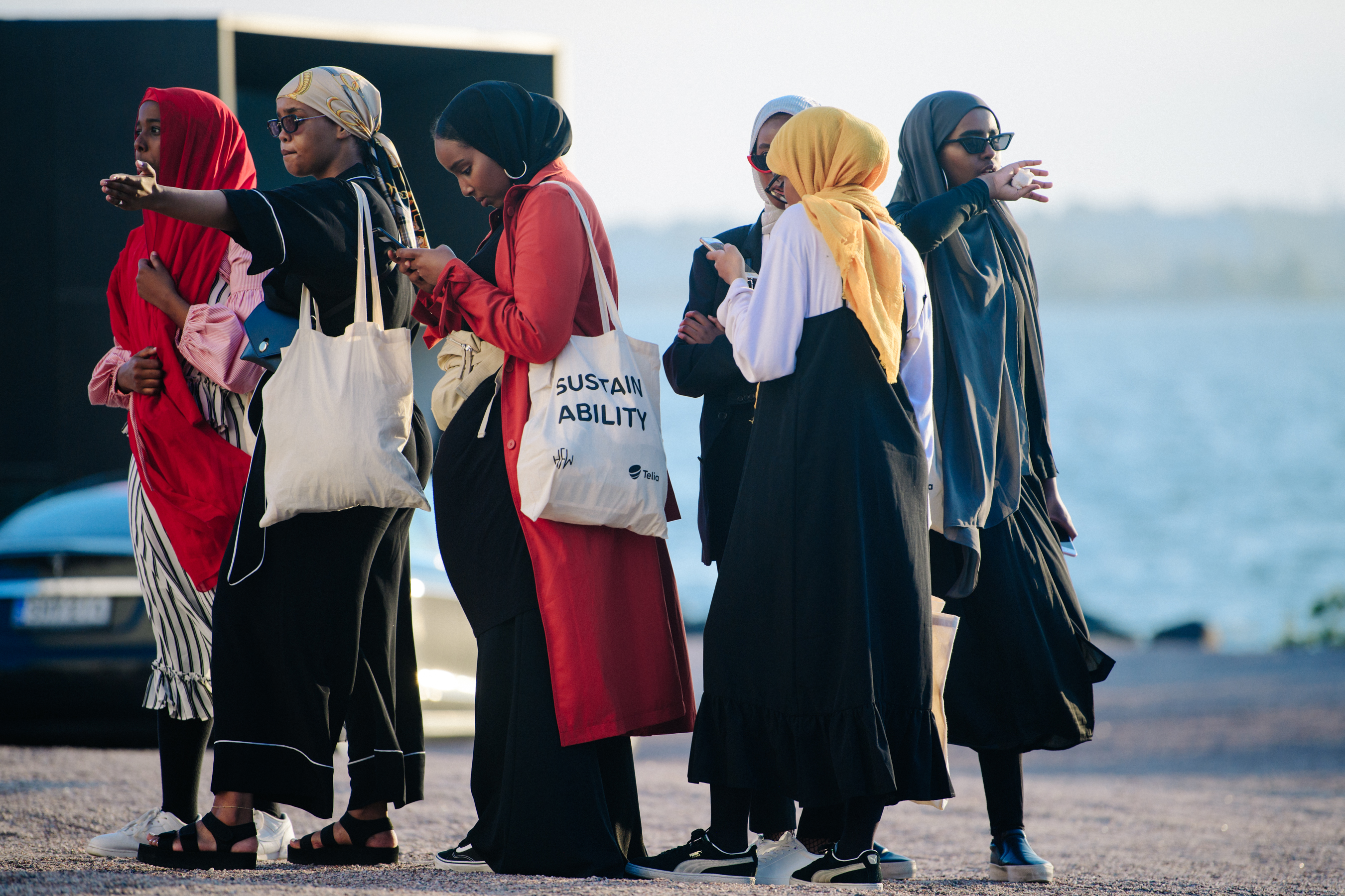 Group of women wearing headscarves