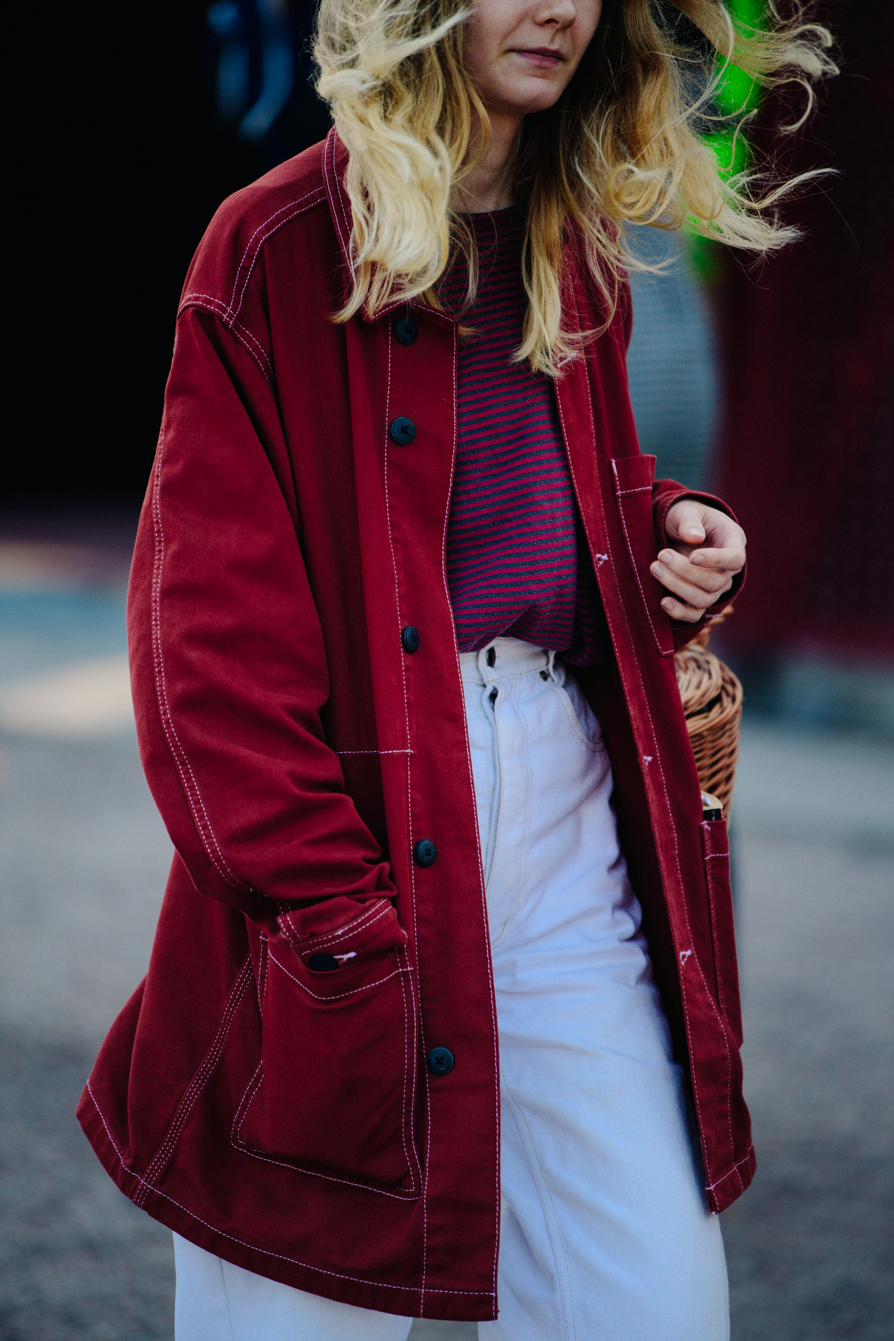 Woman wearing red shirt