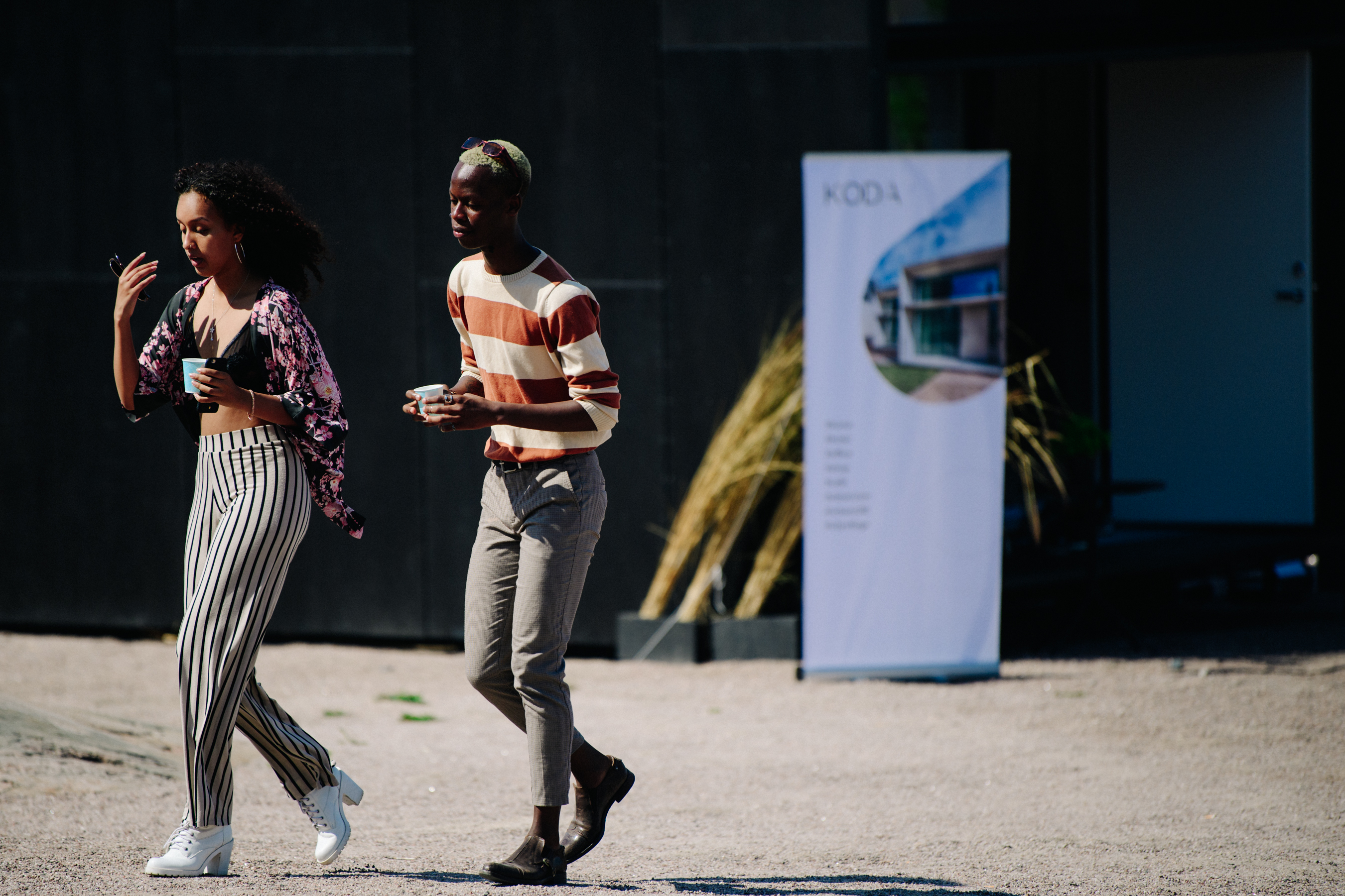Couple wearing striped clothing