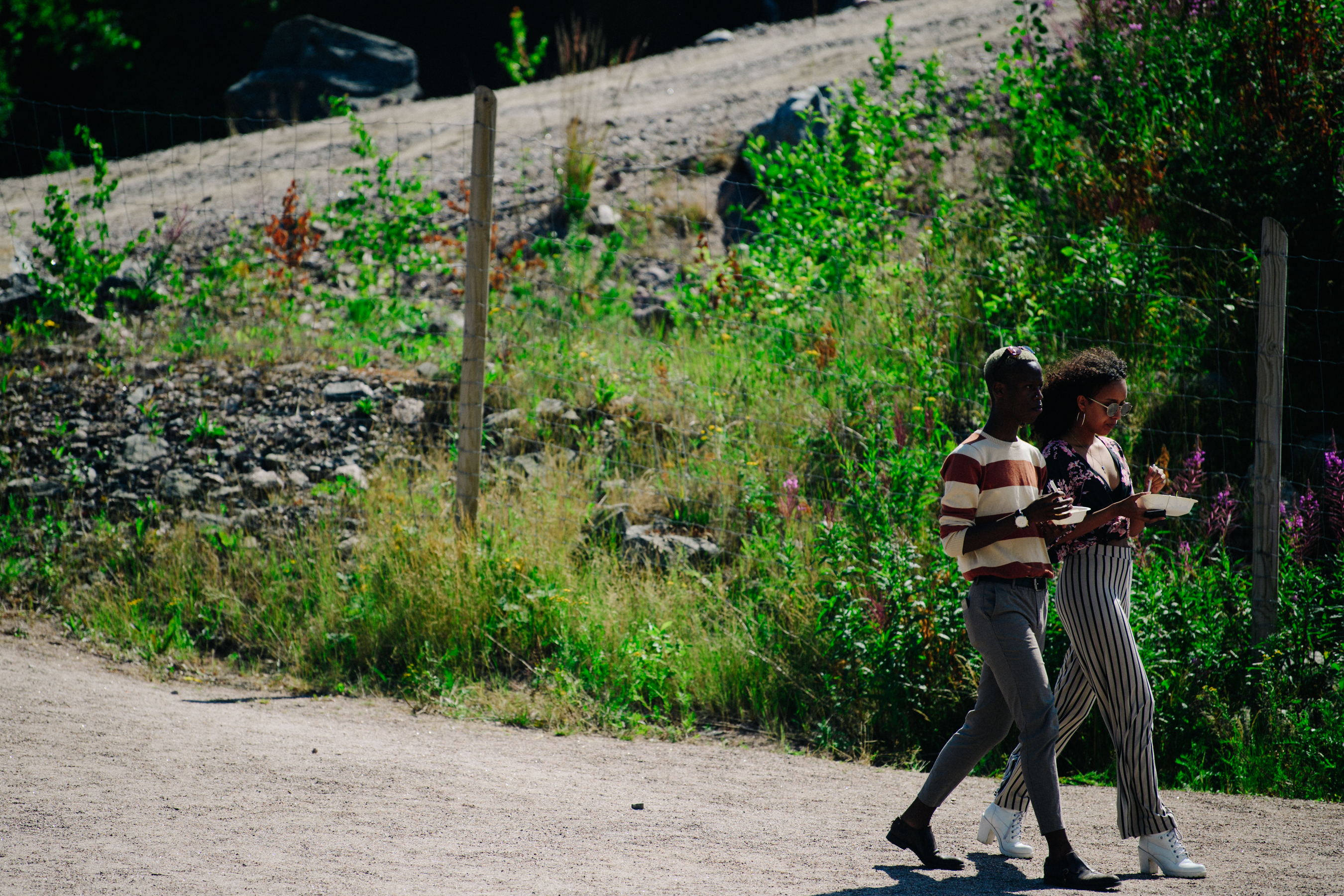 Couple wearing striped clothing