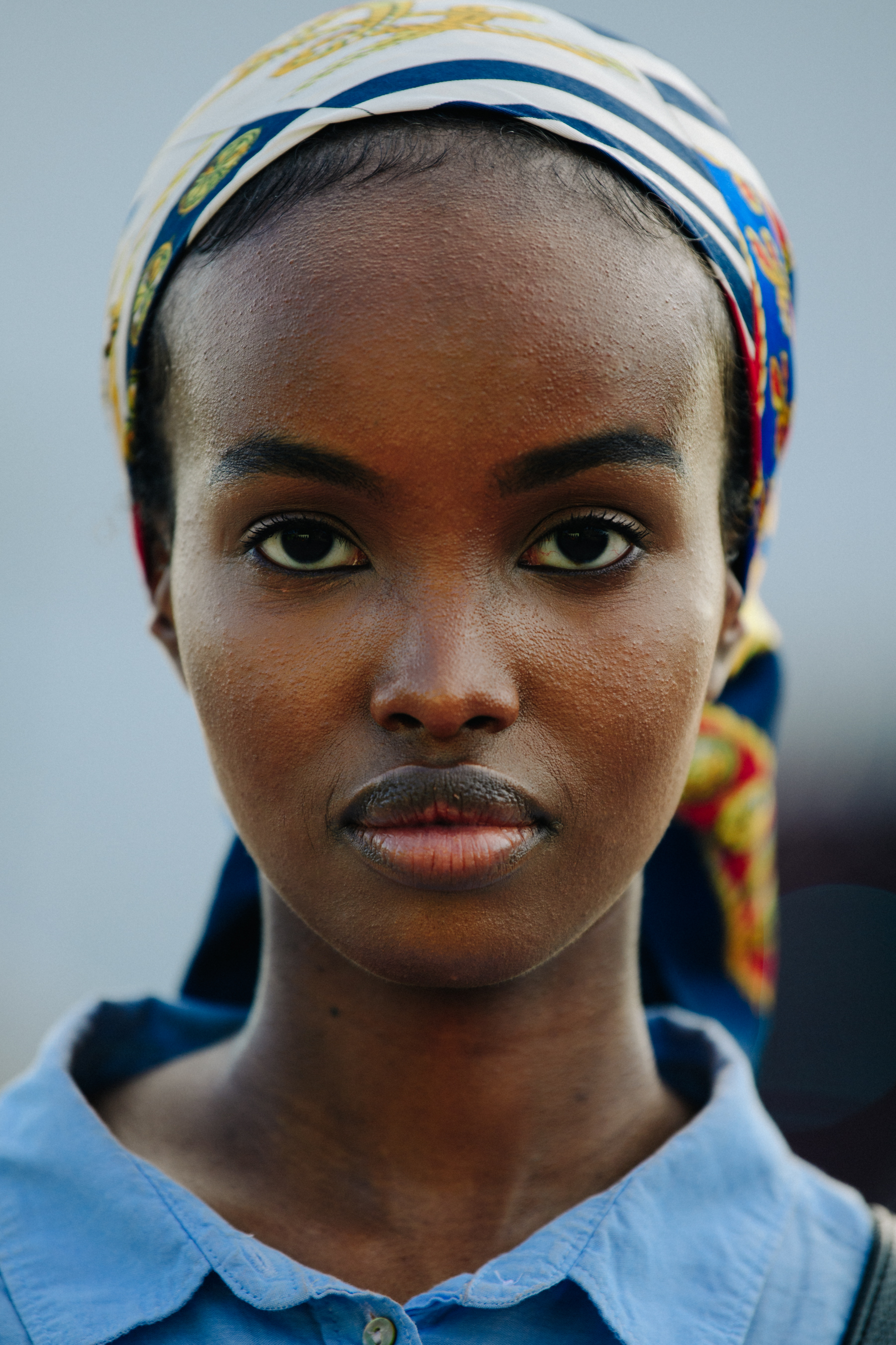 Portrait of model wearing headscarf
