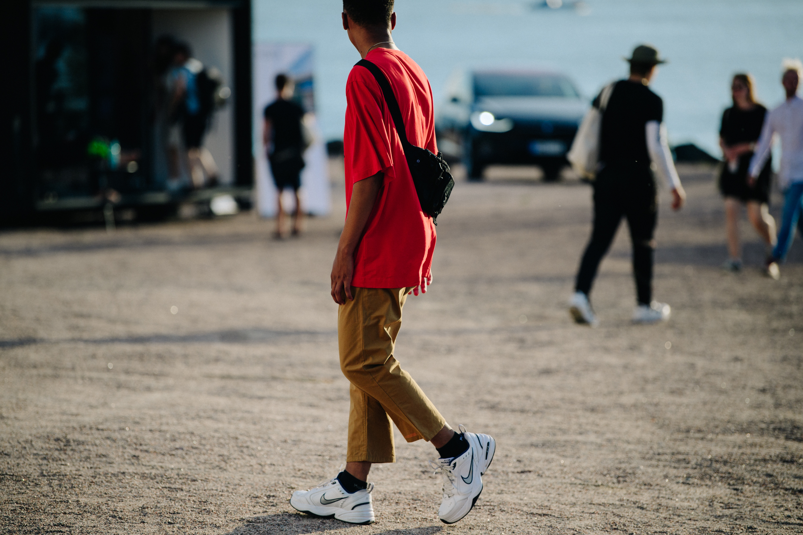 Man wearing red tee shirt
