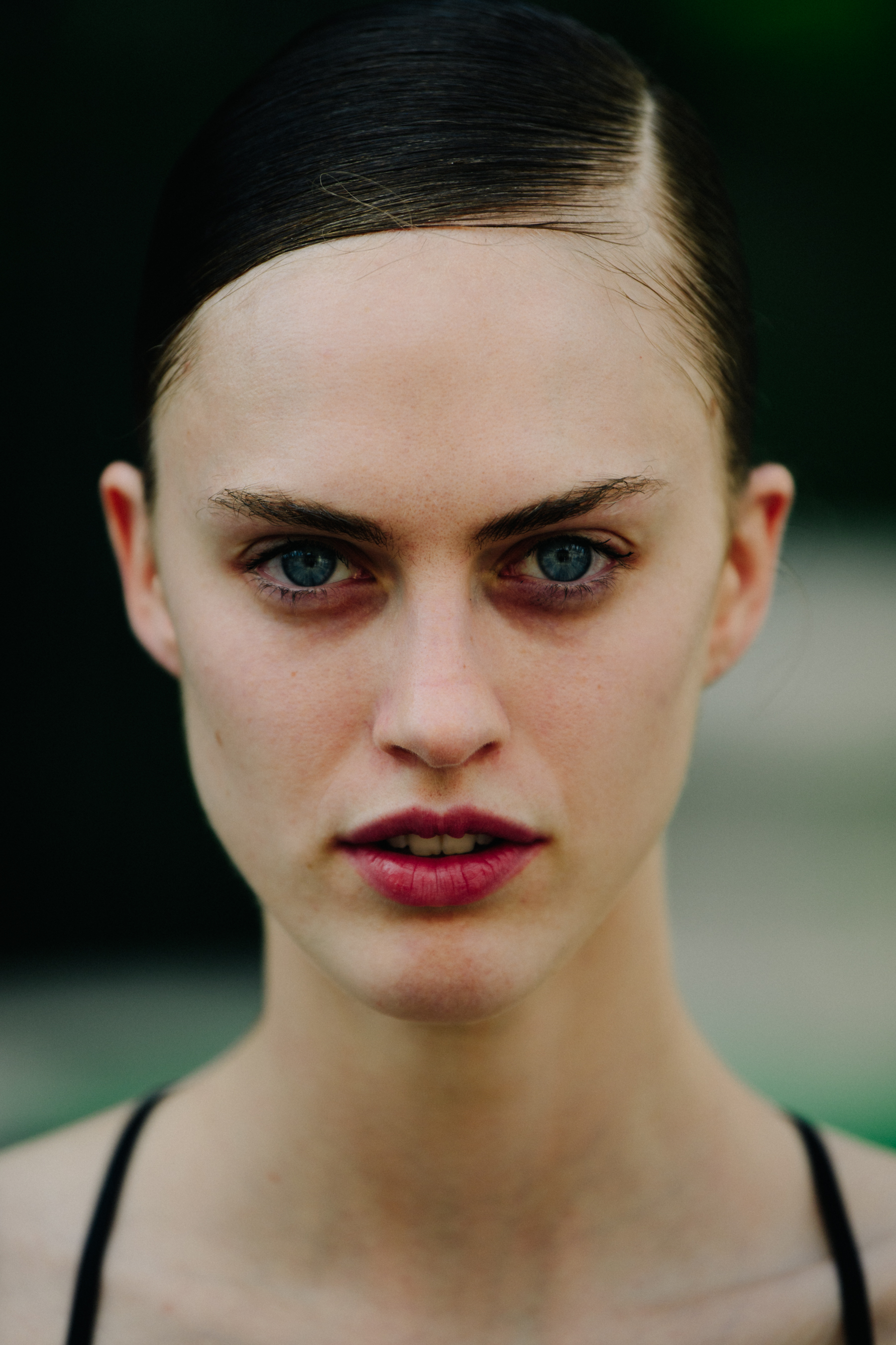 Portrait of model with pink lips