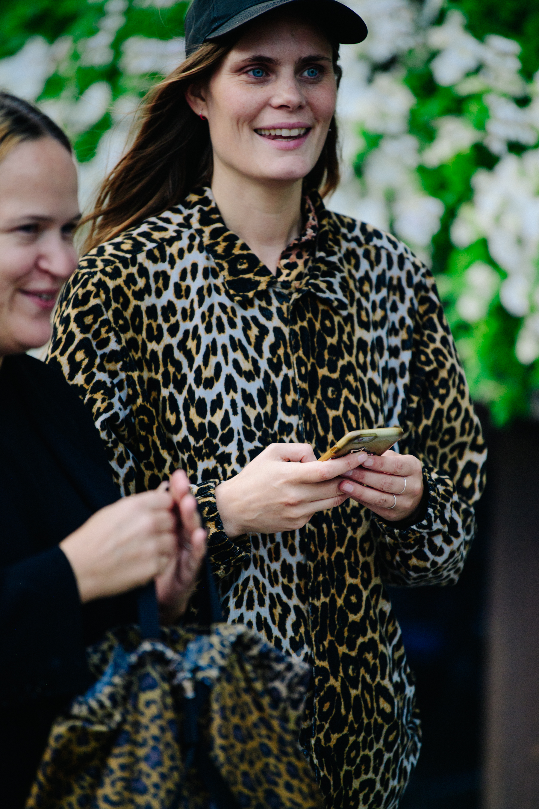 Woman wearing animal print shirt