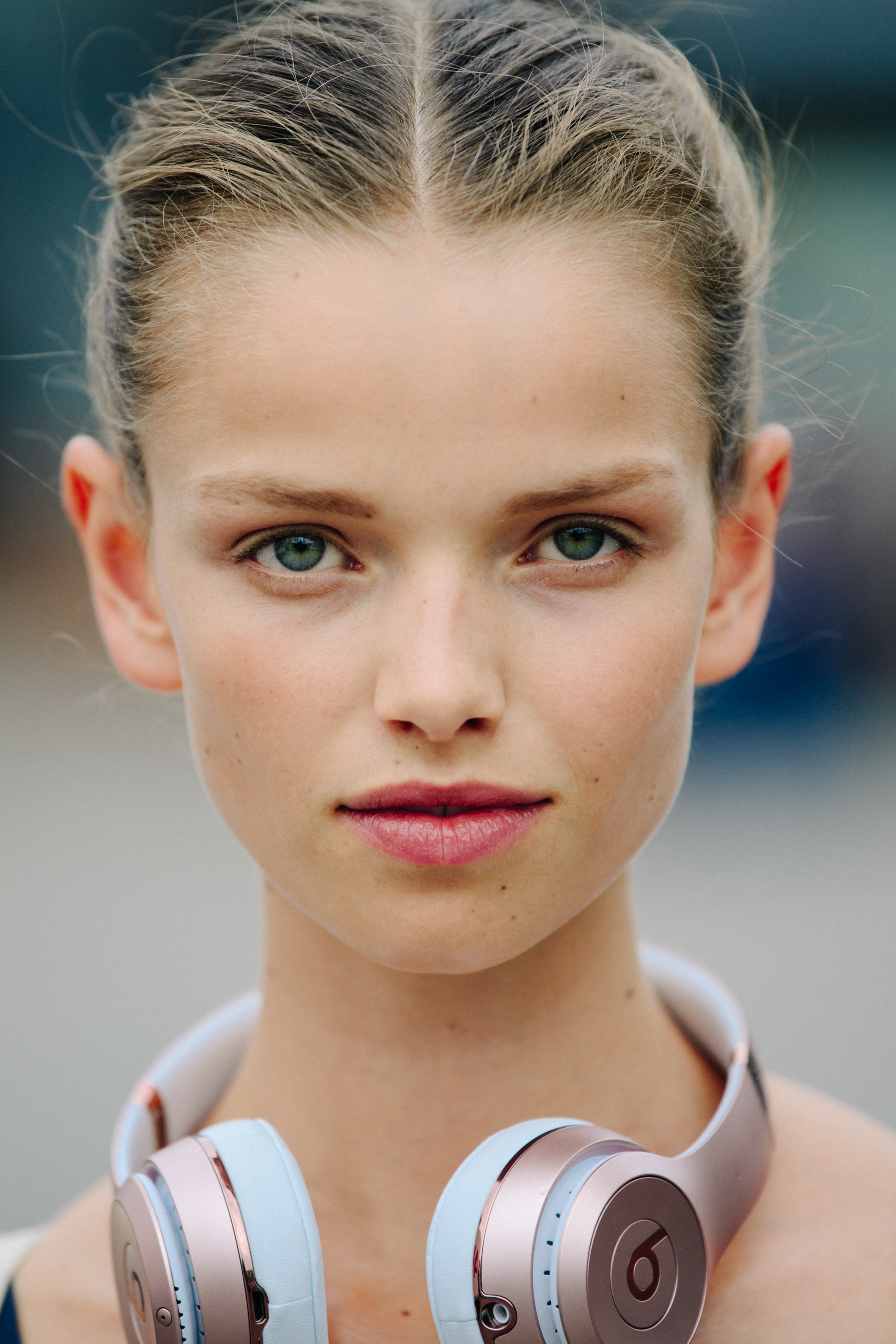 Portrait of model wearing headphones