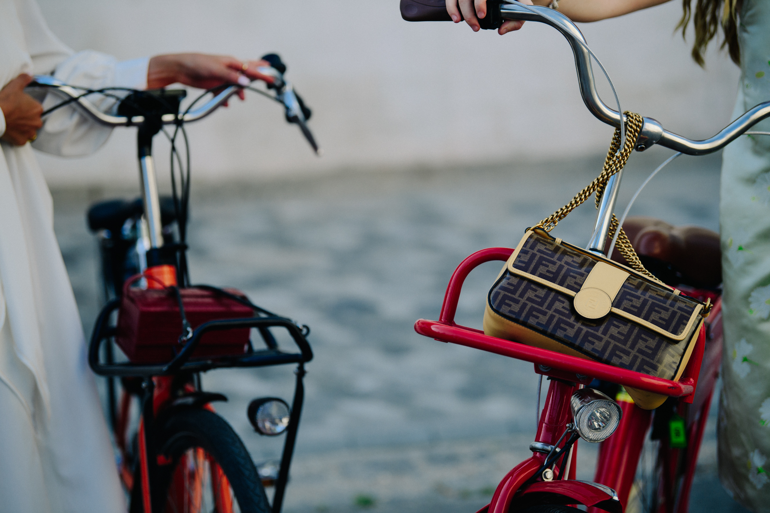 Fendi bag on bicycle