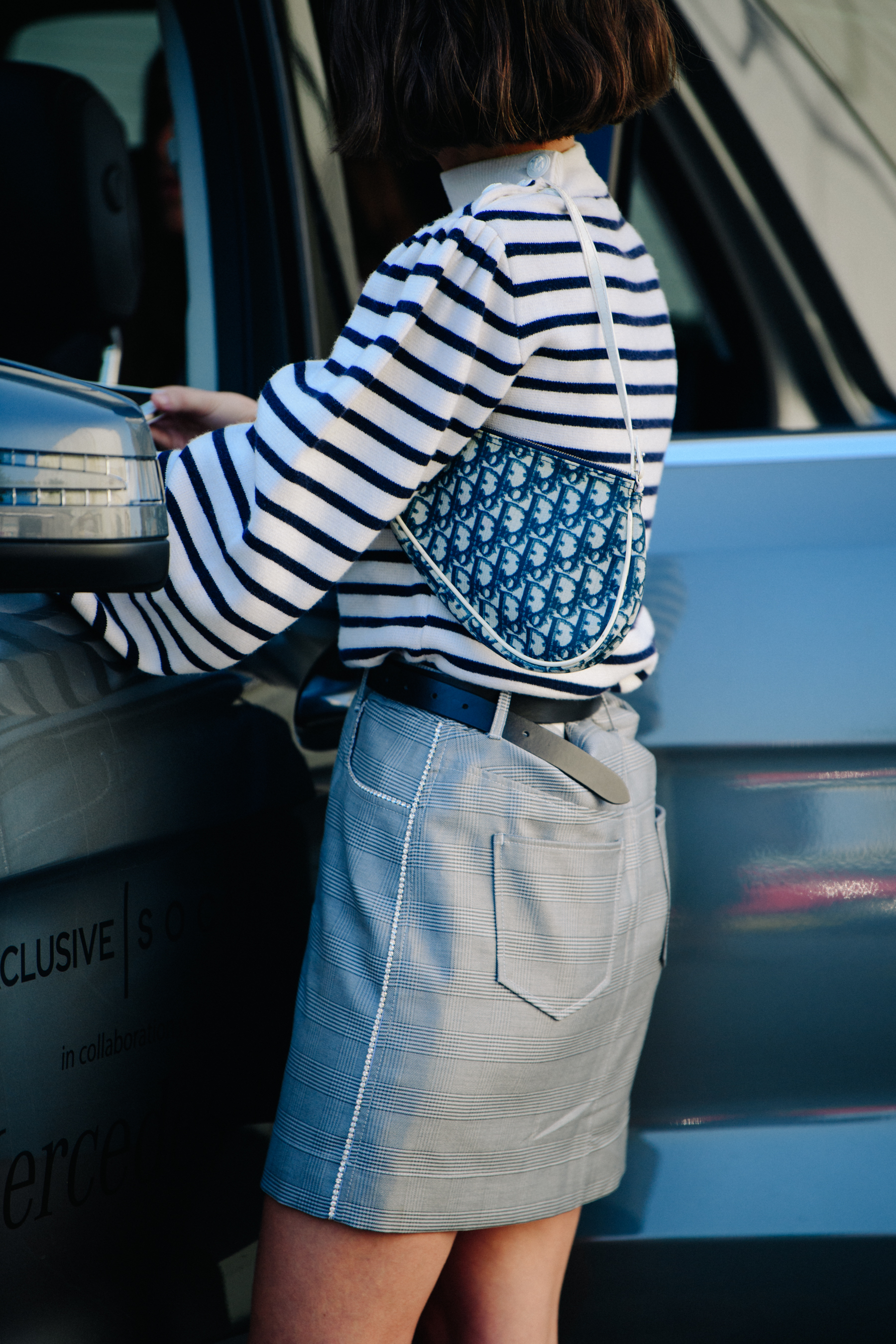 Woman wearing striped top
