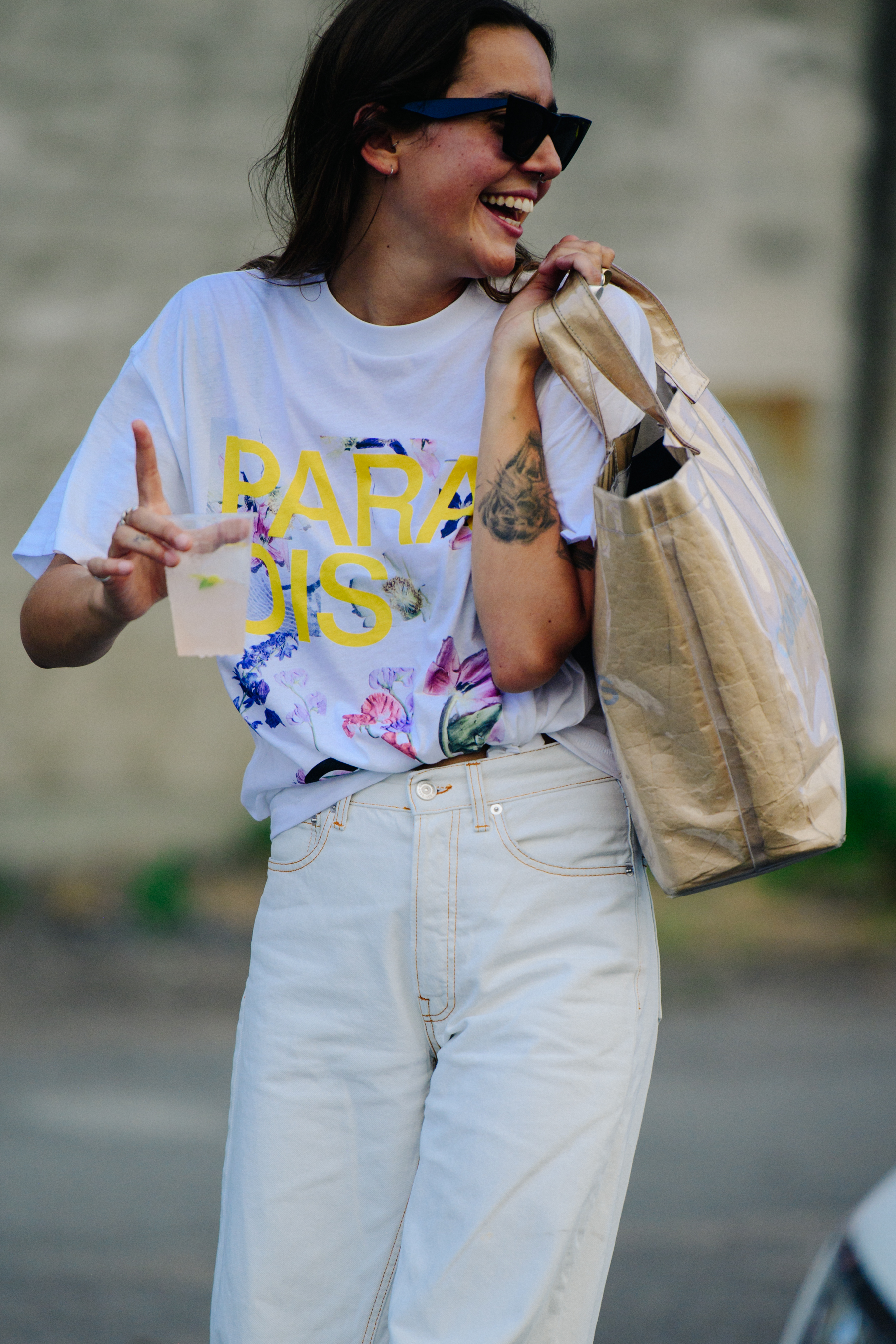 Woman wearing light outfit