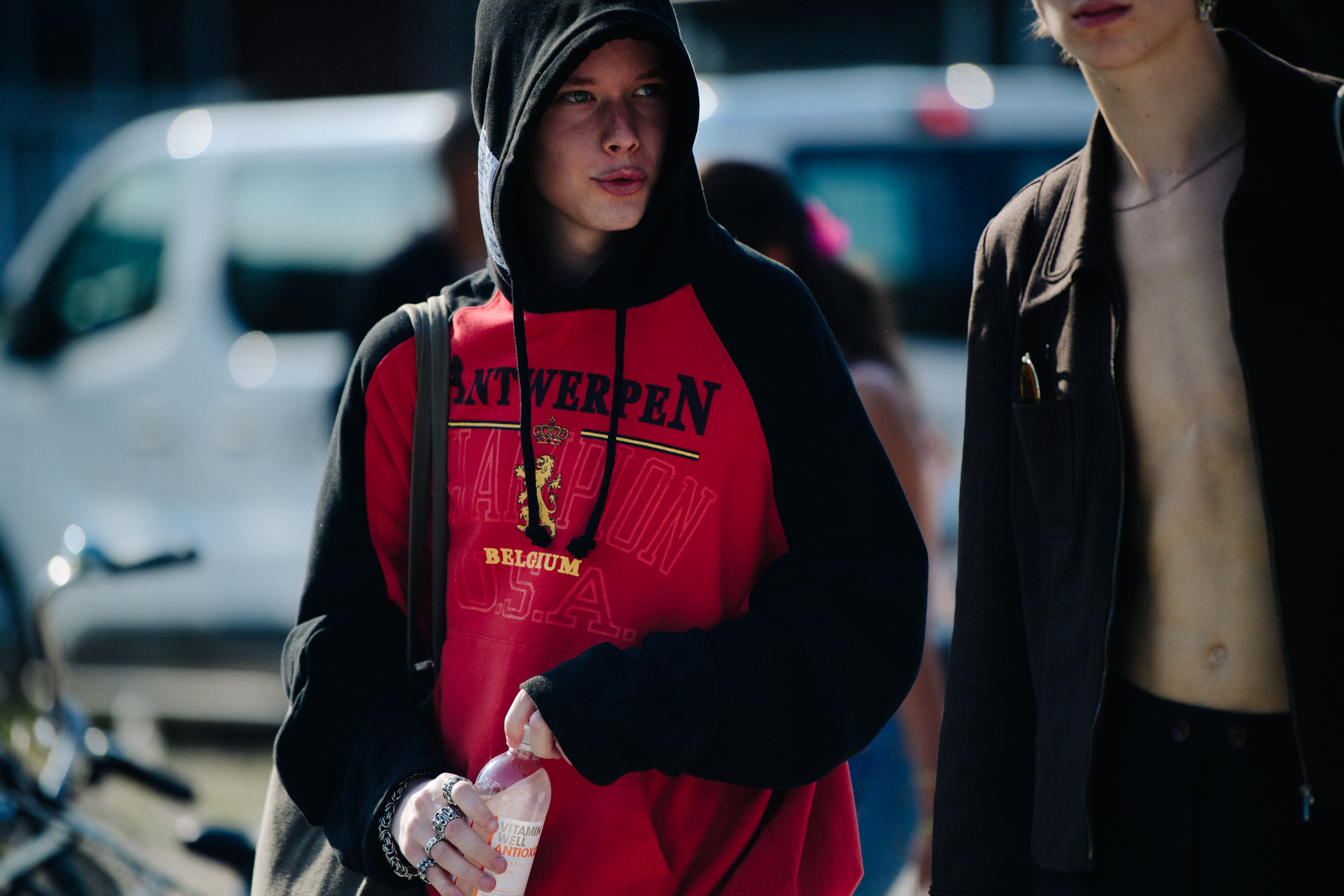 Man wearing red hoodie