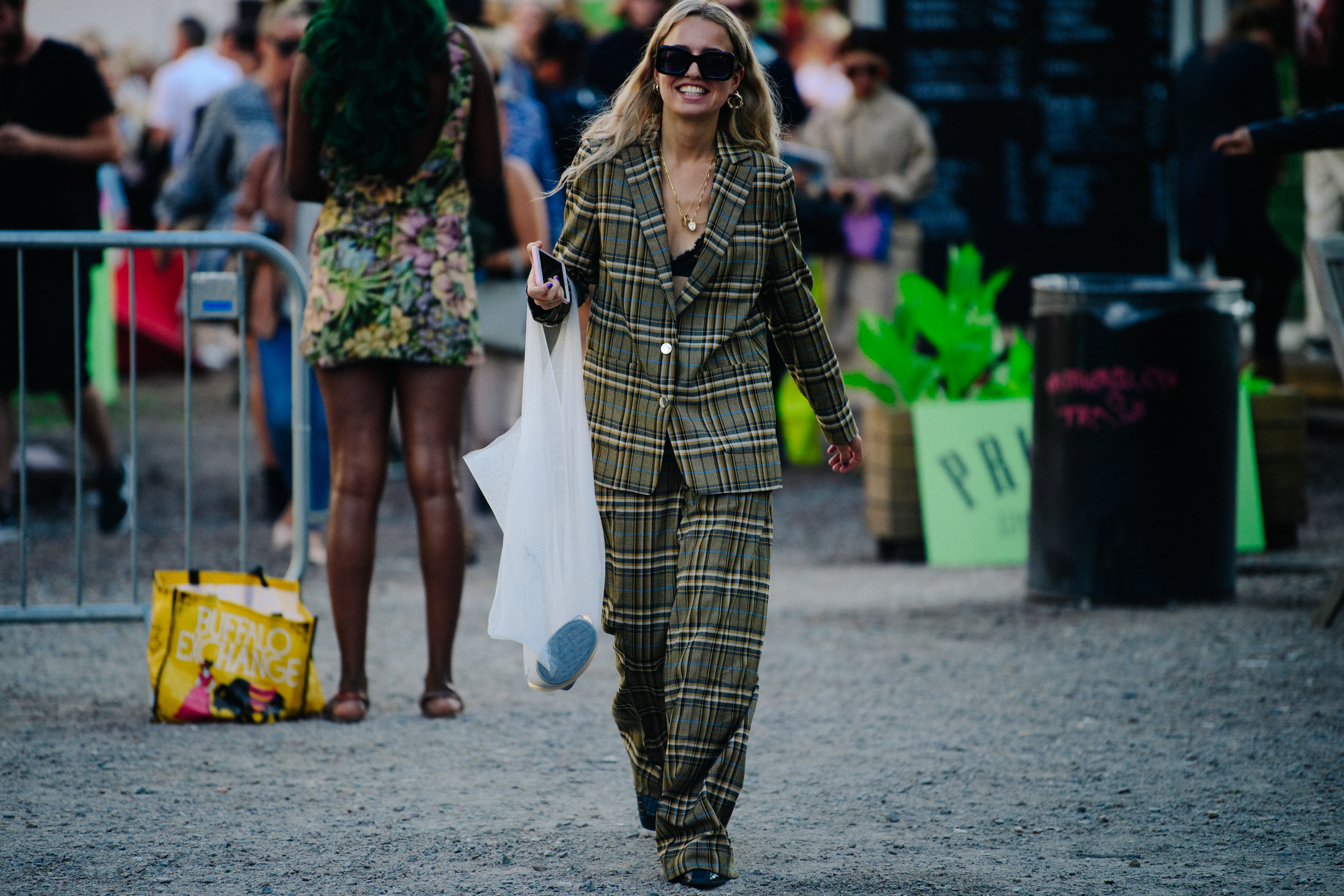 Woman wearing check outfit