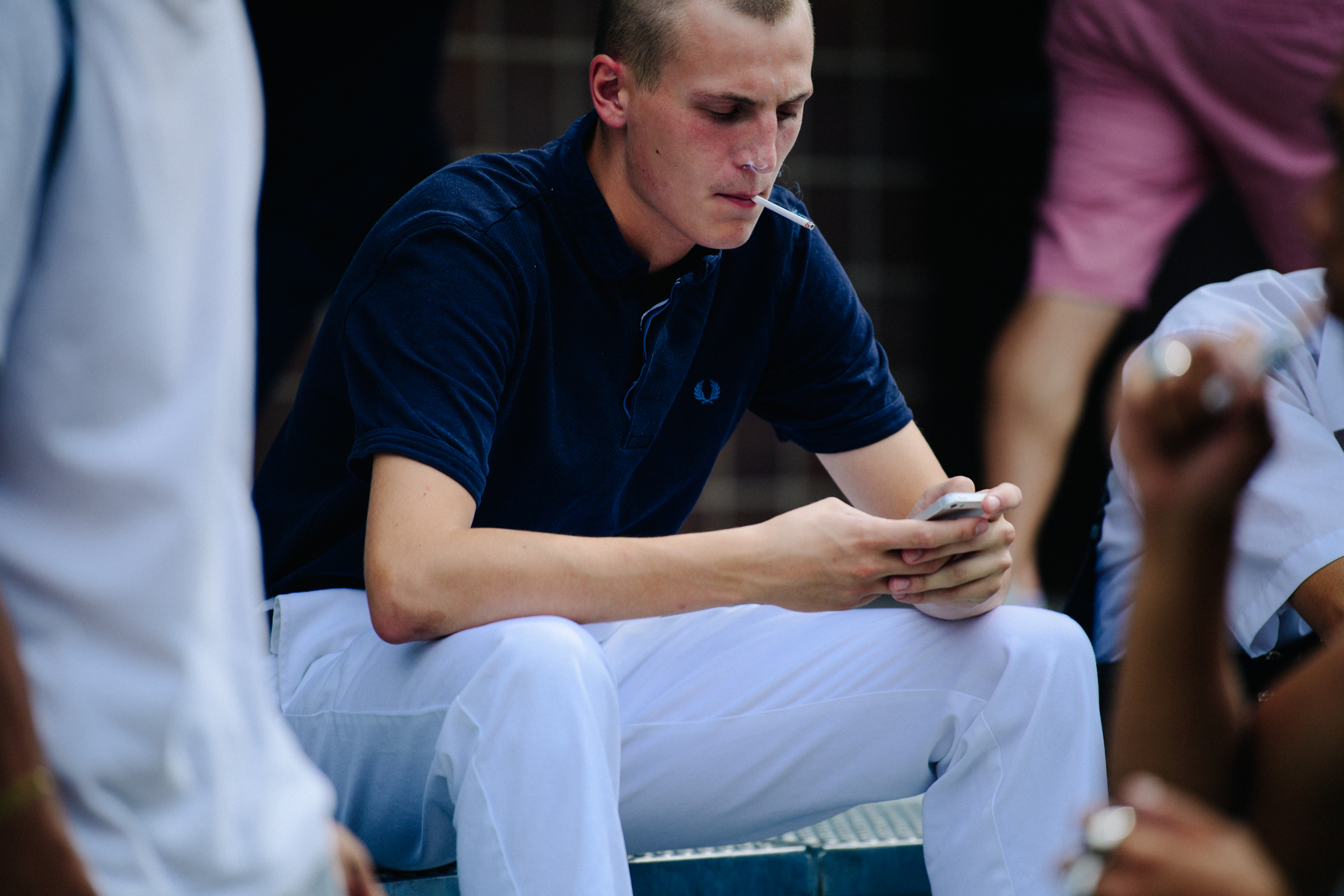 Man wearing white denim jeans