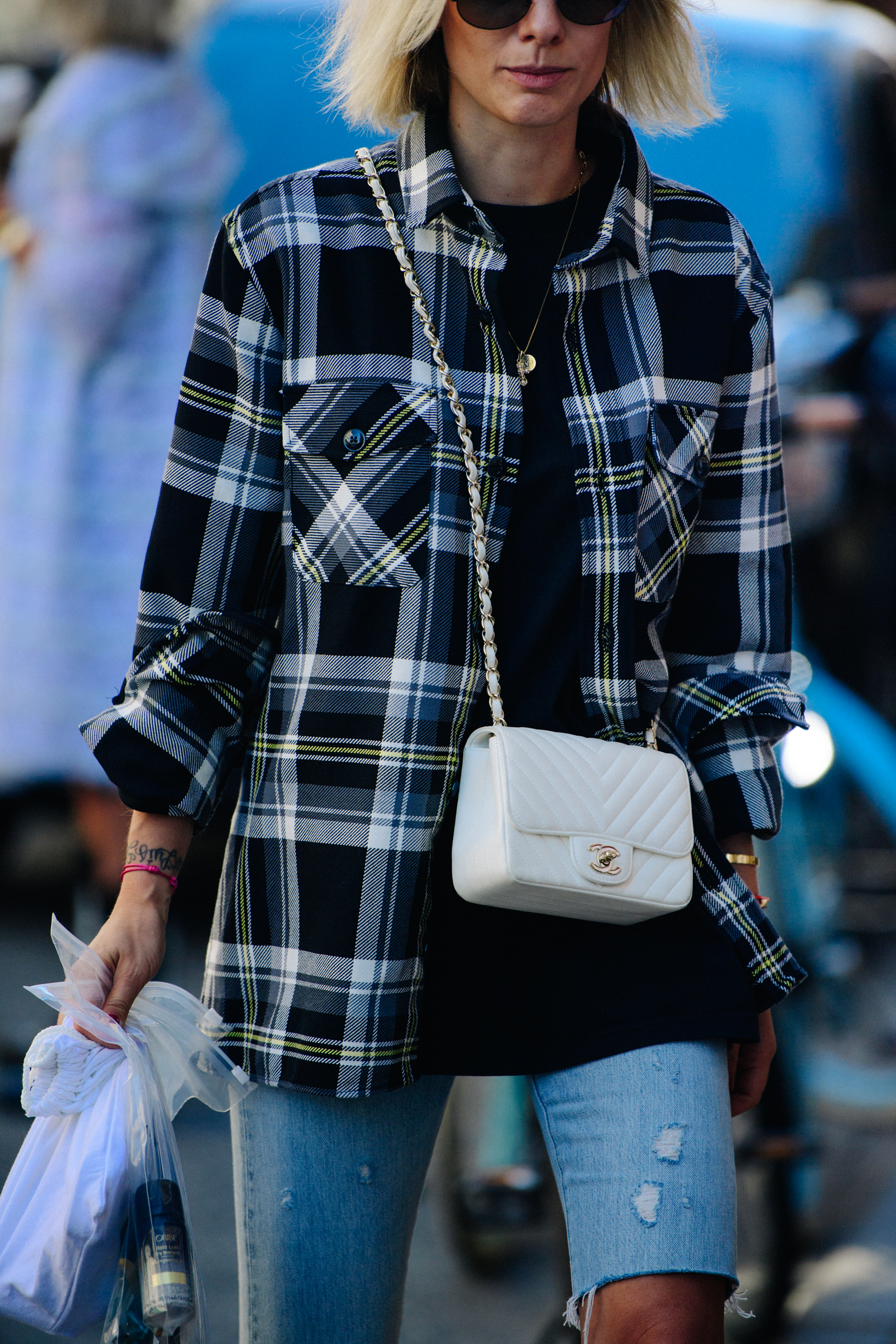 Woman wearing check shirt