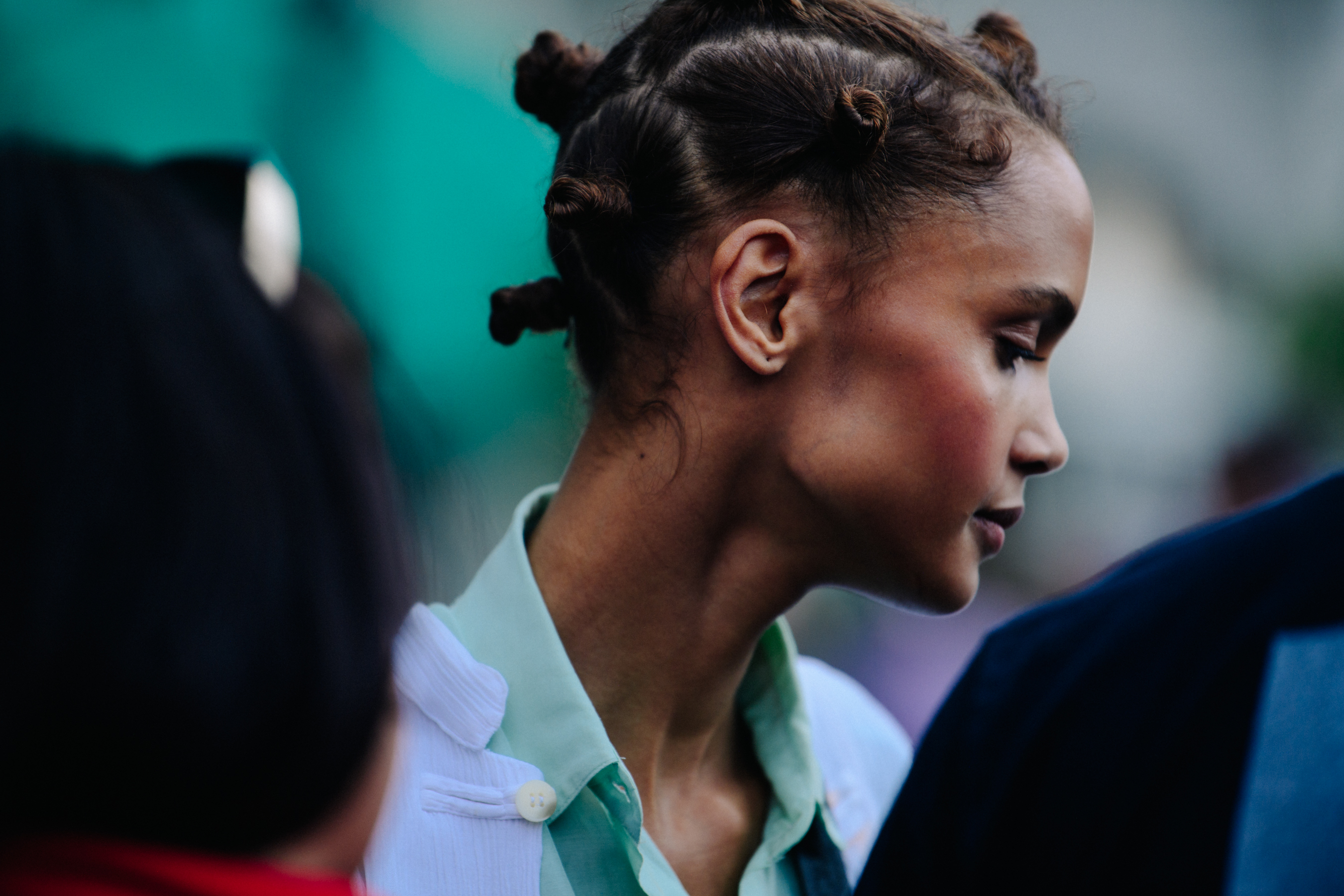 Model with tied hair