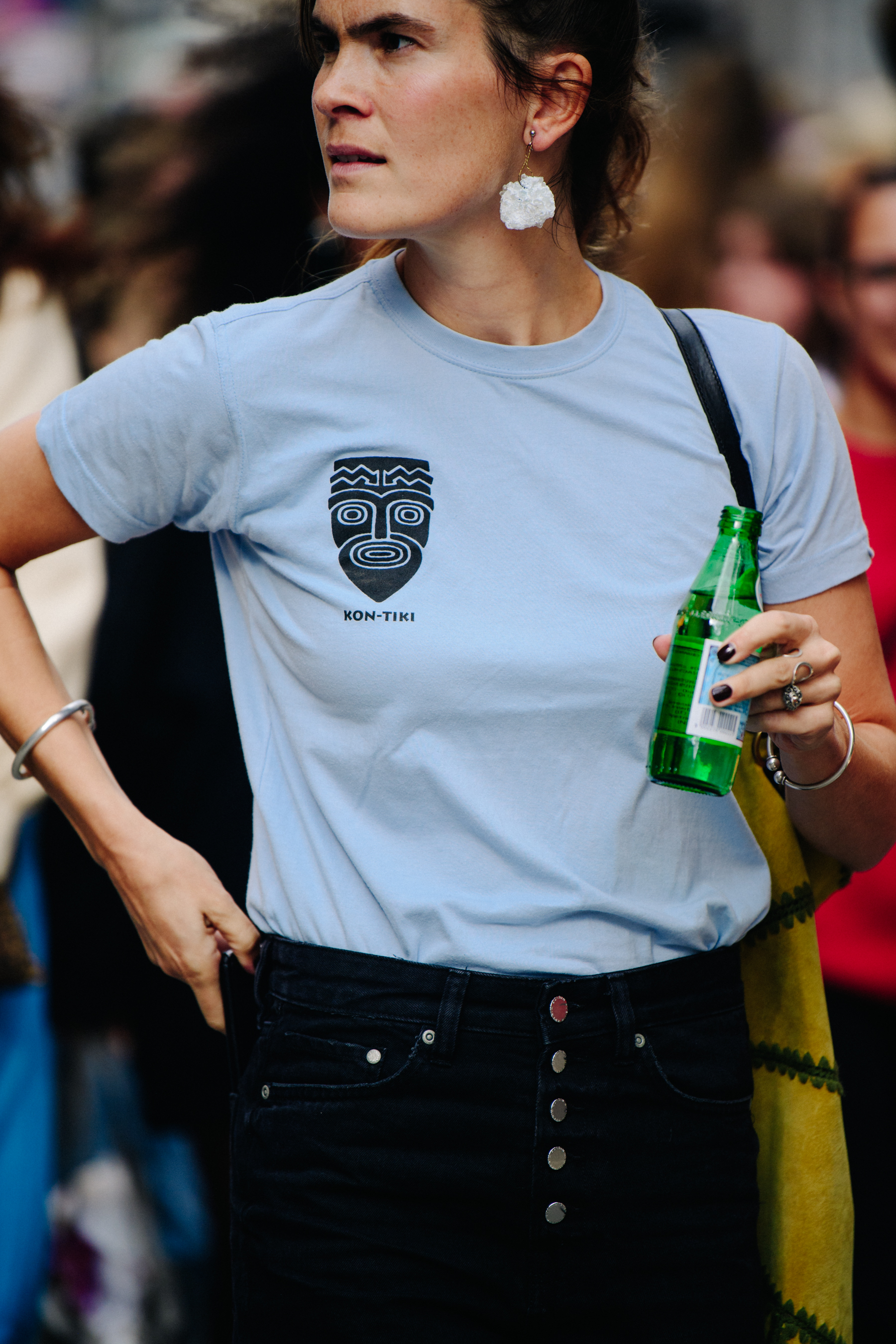 Woman wearing white tee shirt