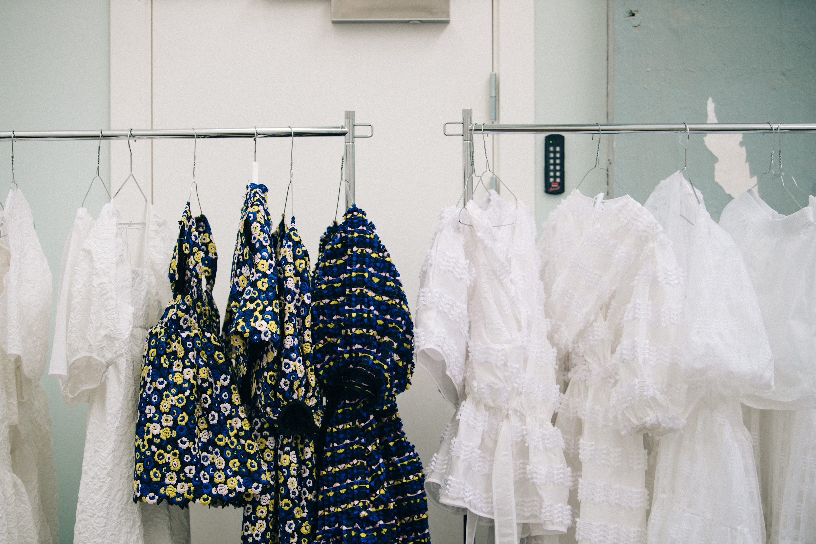 Dresses backstage at Cecilie Bahnsen