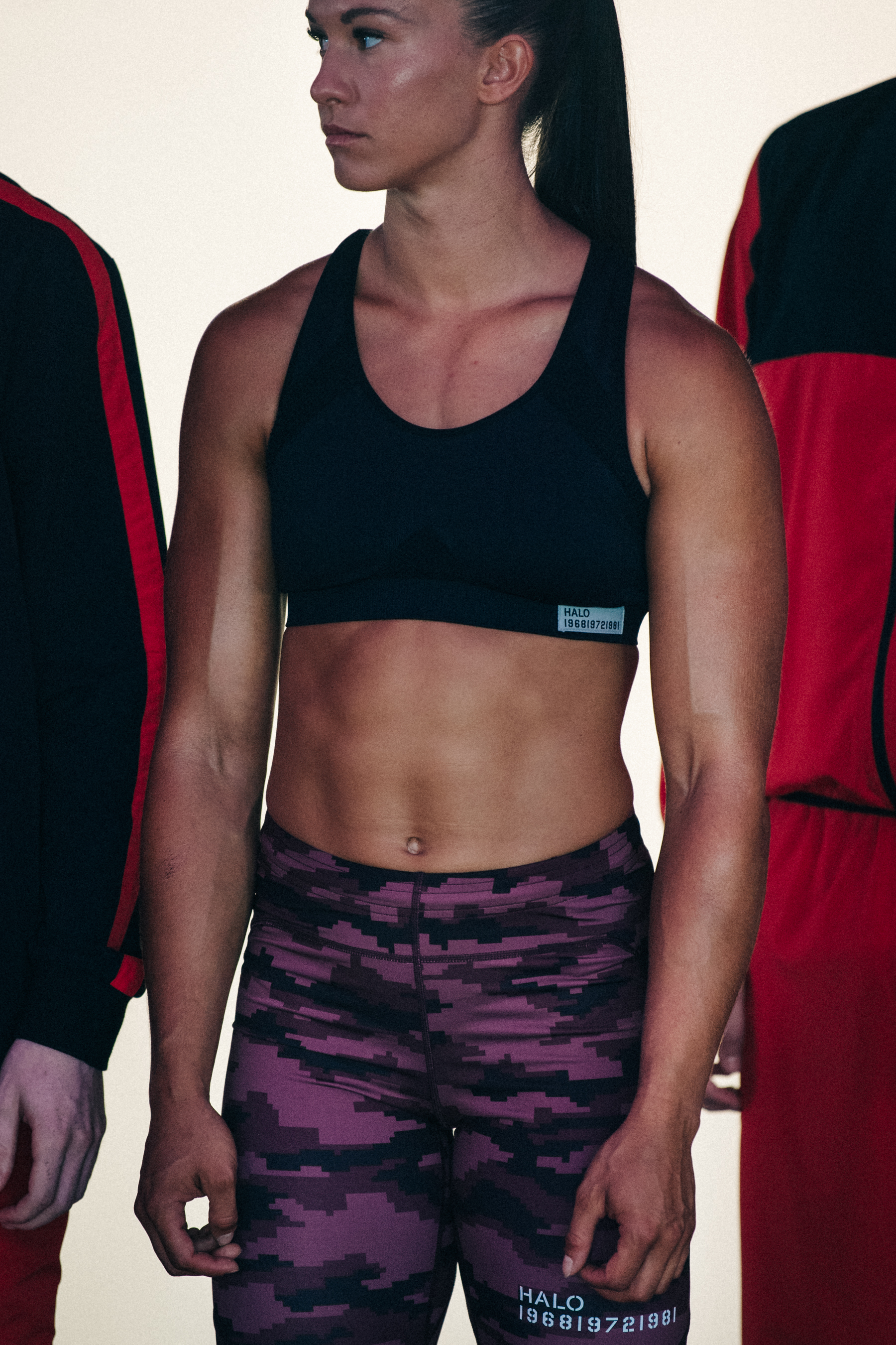 Female bodybuilder backstage at HALO