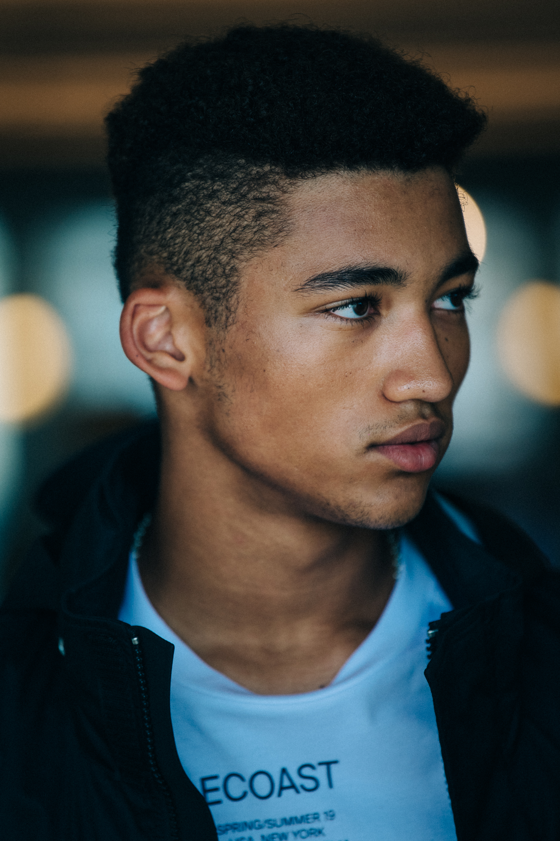 Model with short black hair
