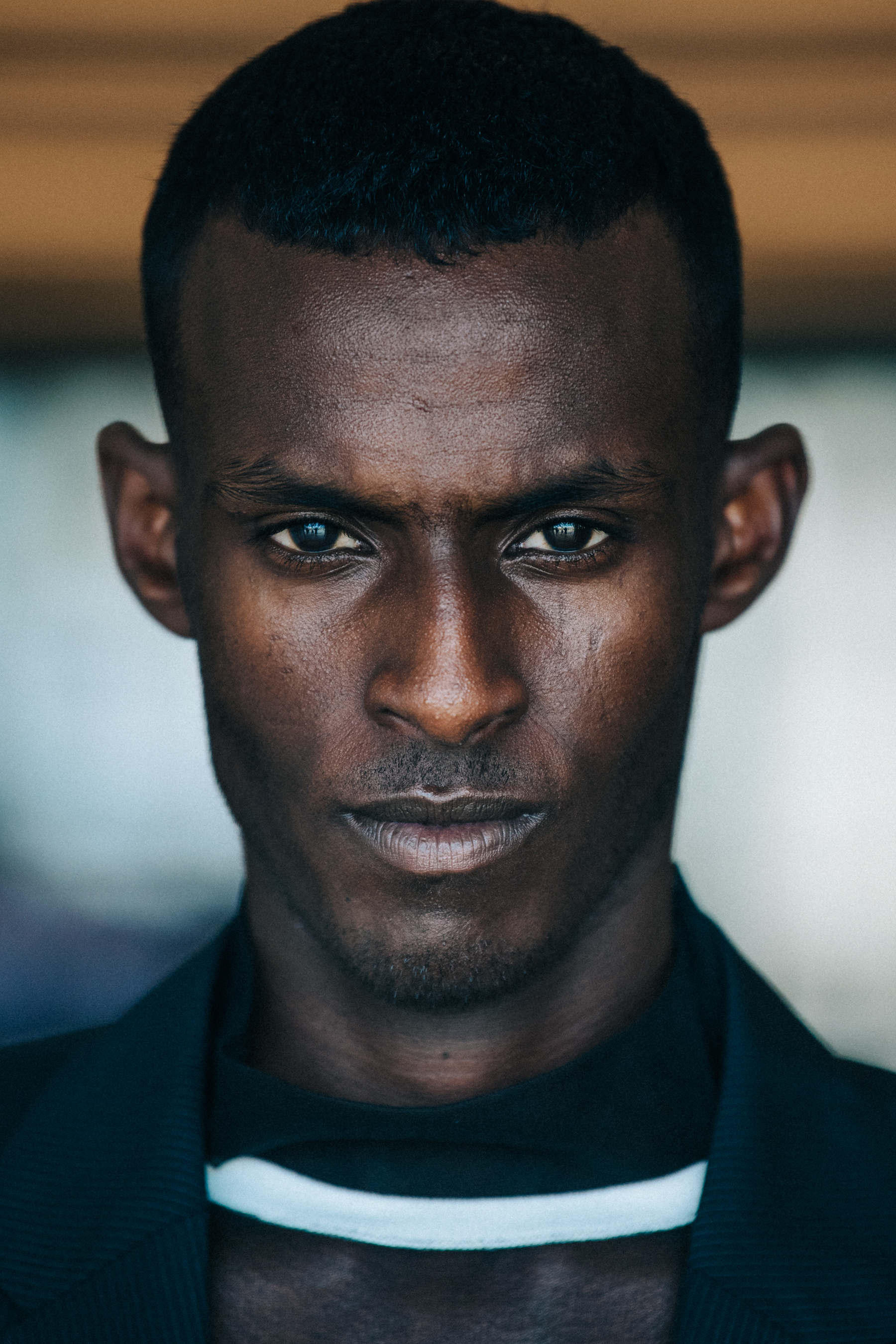 Portrait of model with shaved head