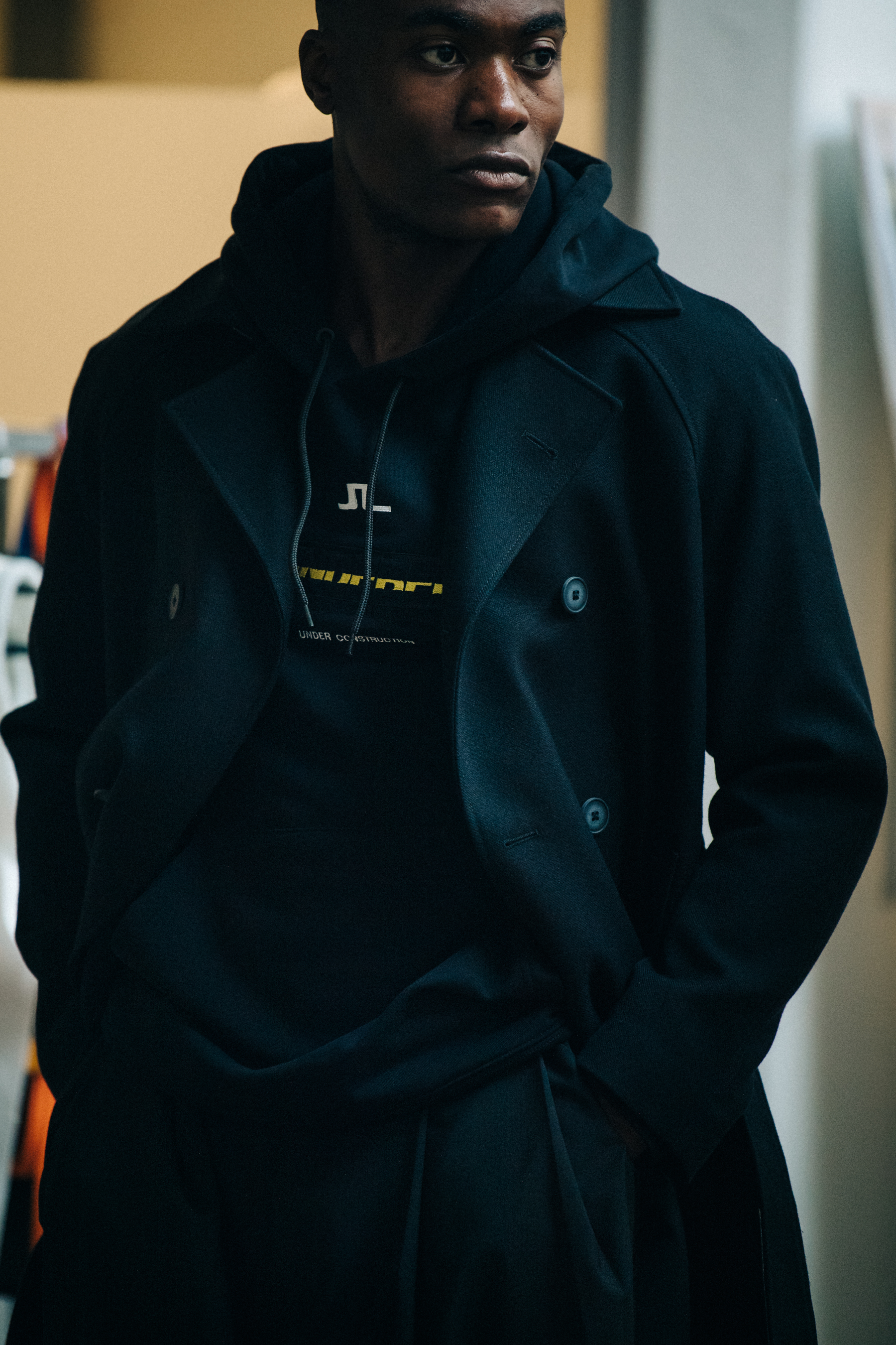 Model with short black hair