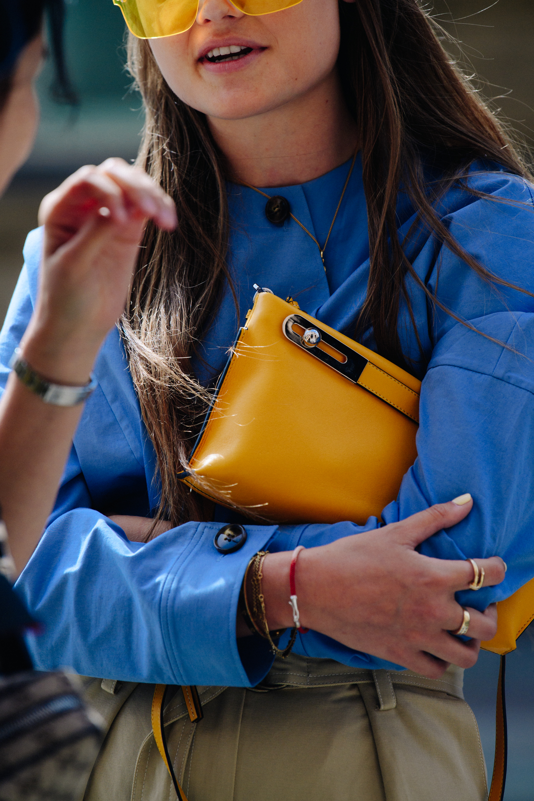 Woman wearing blue jacket